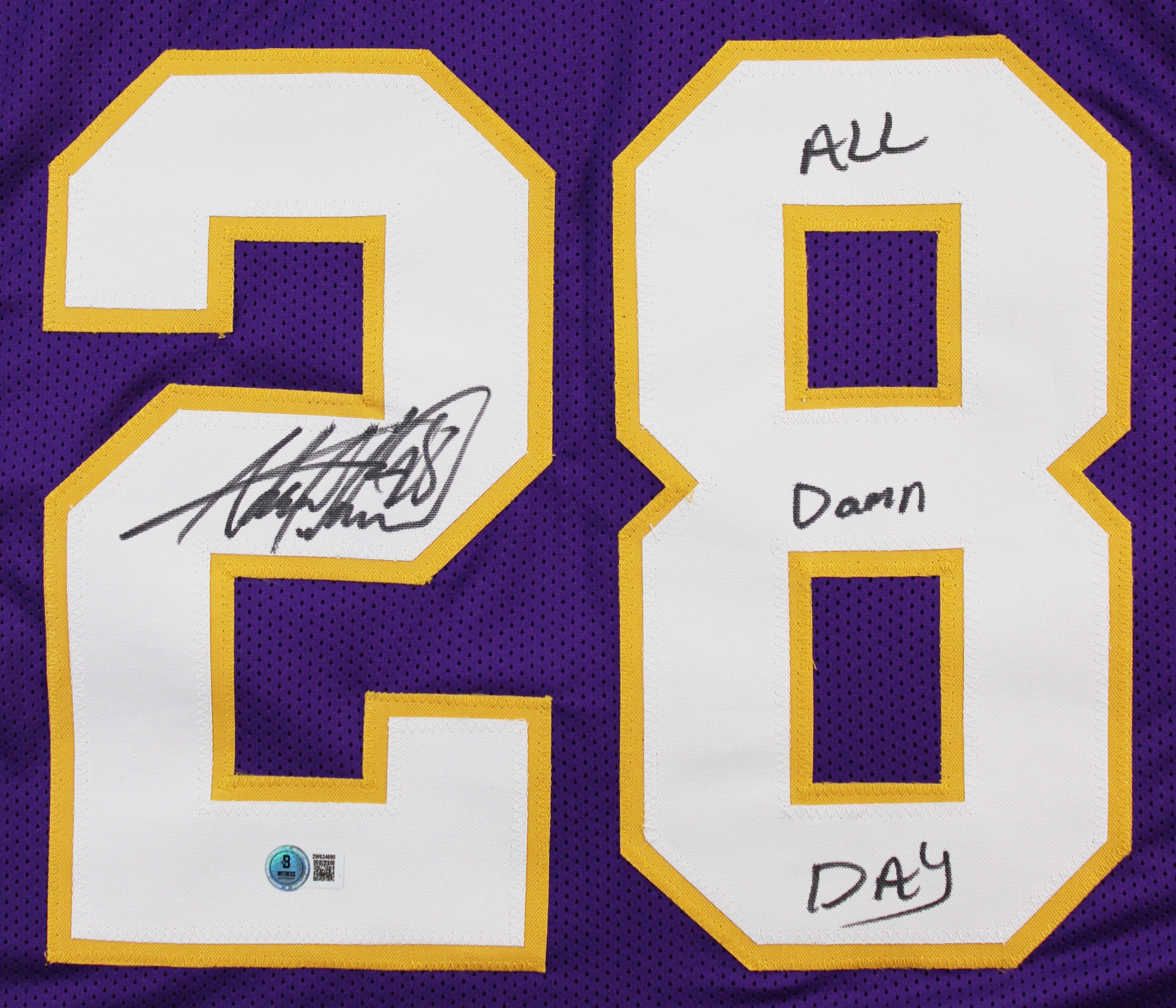 Adrian Peterson "All D*** Day" Signed Purple Pro Style Framed Jersey BAS Witness