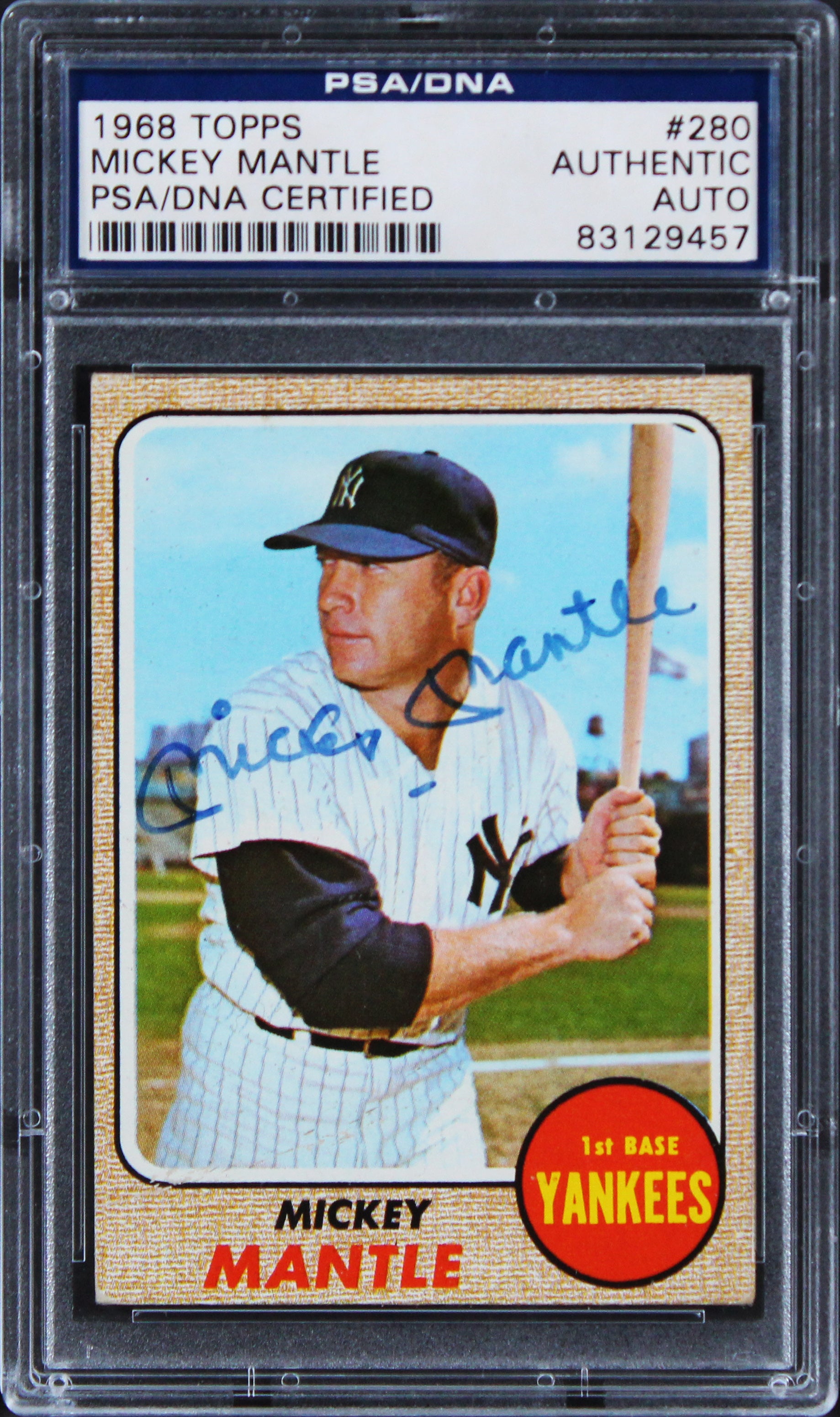 Yankees Mickey Mantle Authentic Signed 1968 Topps #280 Card PSA/DNA Slabbed