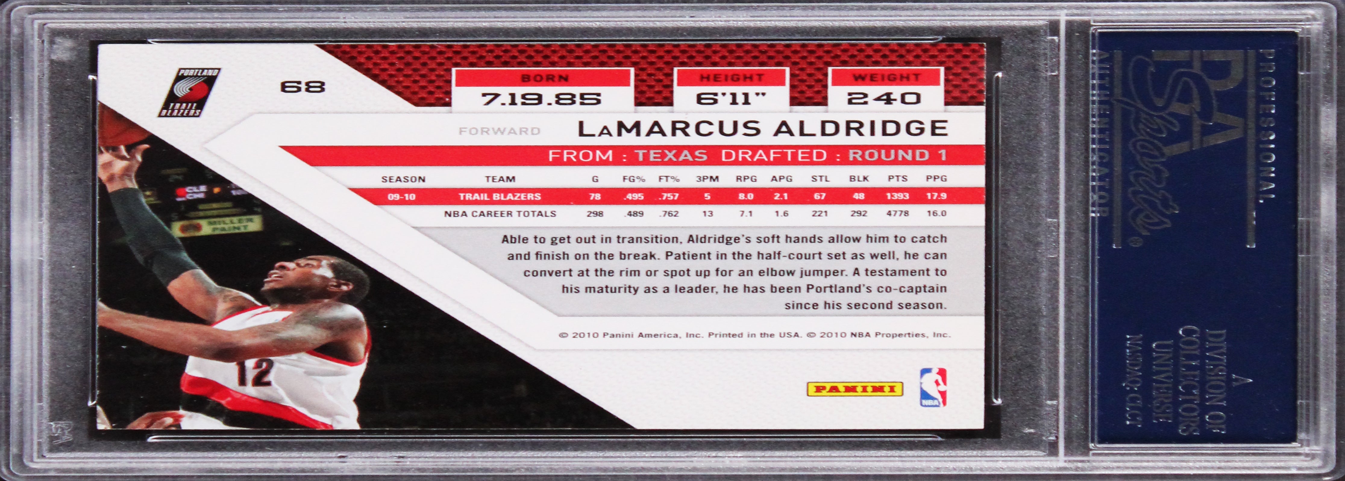 Blazers LaMarcus Aldridge Authentic Signed 2010 Panini Threads #68 Card PSA Slab