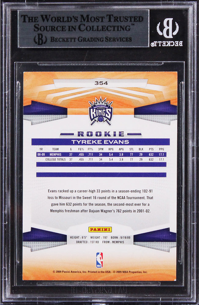 Kings Tyreke Evans Authentic Signed 2009 Panini #354 Rookie Card BAS Slabbed