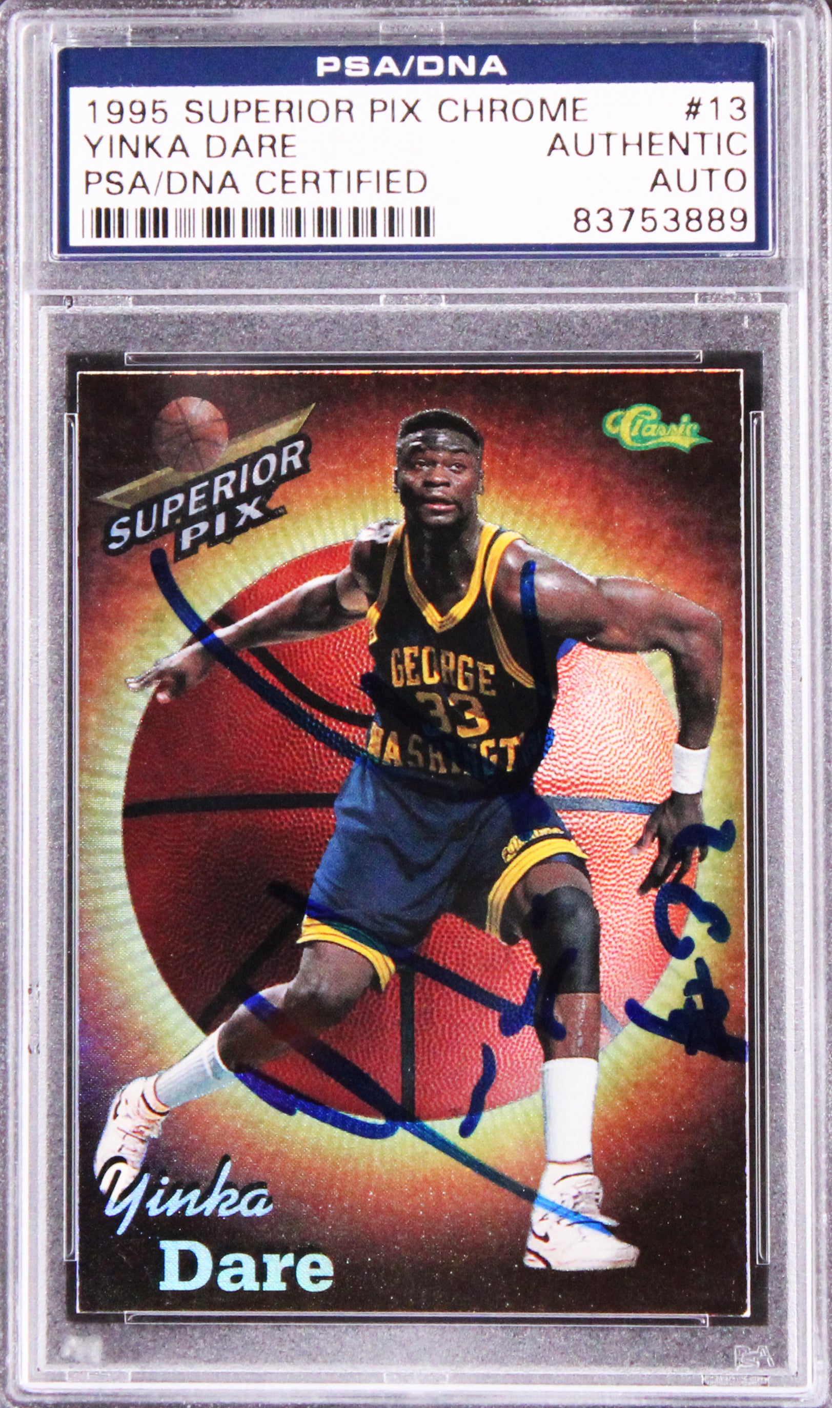 Nets Yinka Dare Authentic Signed 1995 Superior Pix Chrome #13 Card PSA/DNA Slab