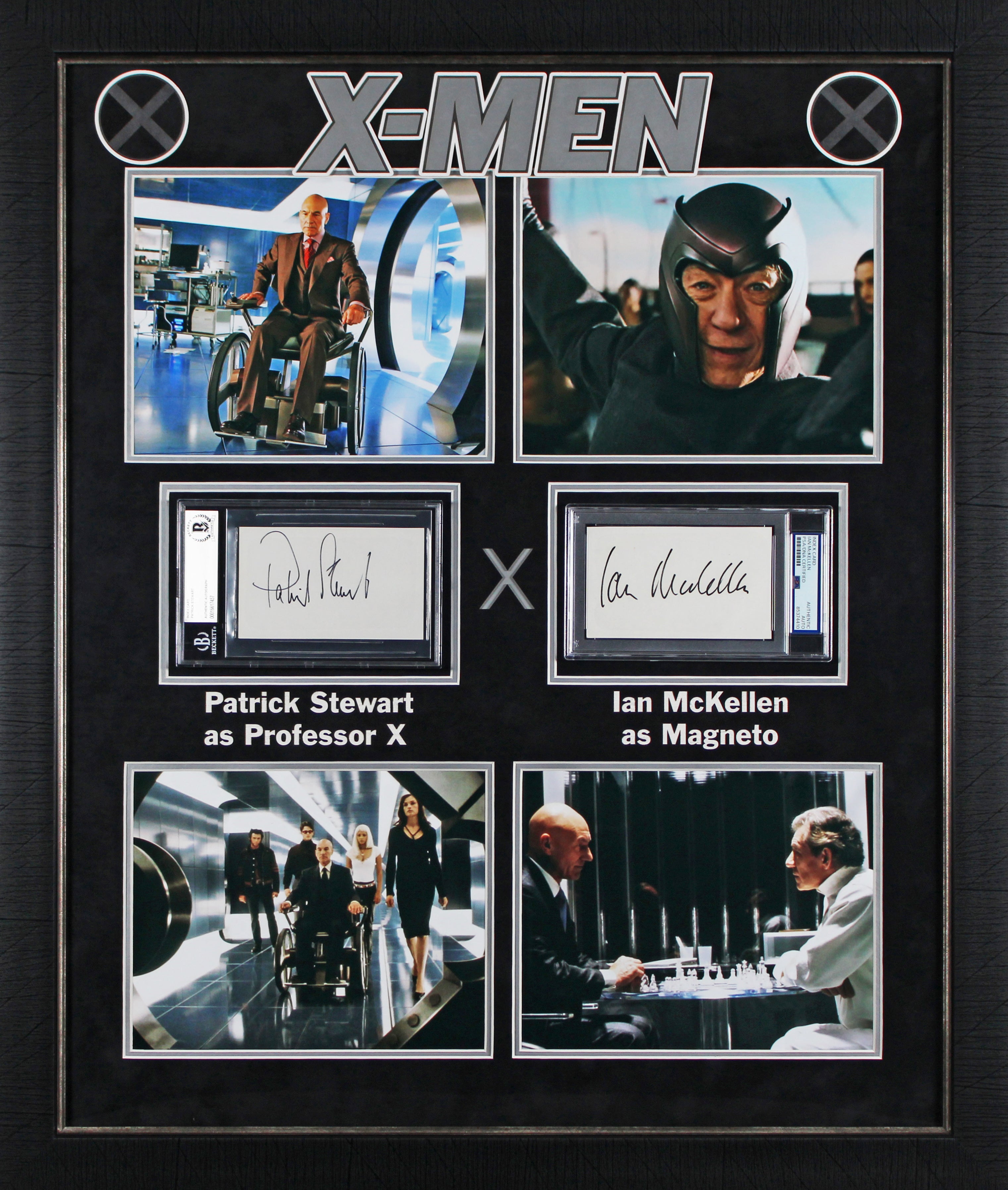 Ian McKellen & Patrick Stewart X-Men Signed & Framed Index Card PSA BAS Slabs