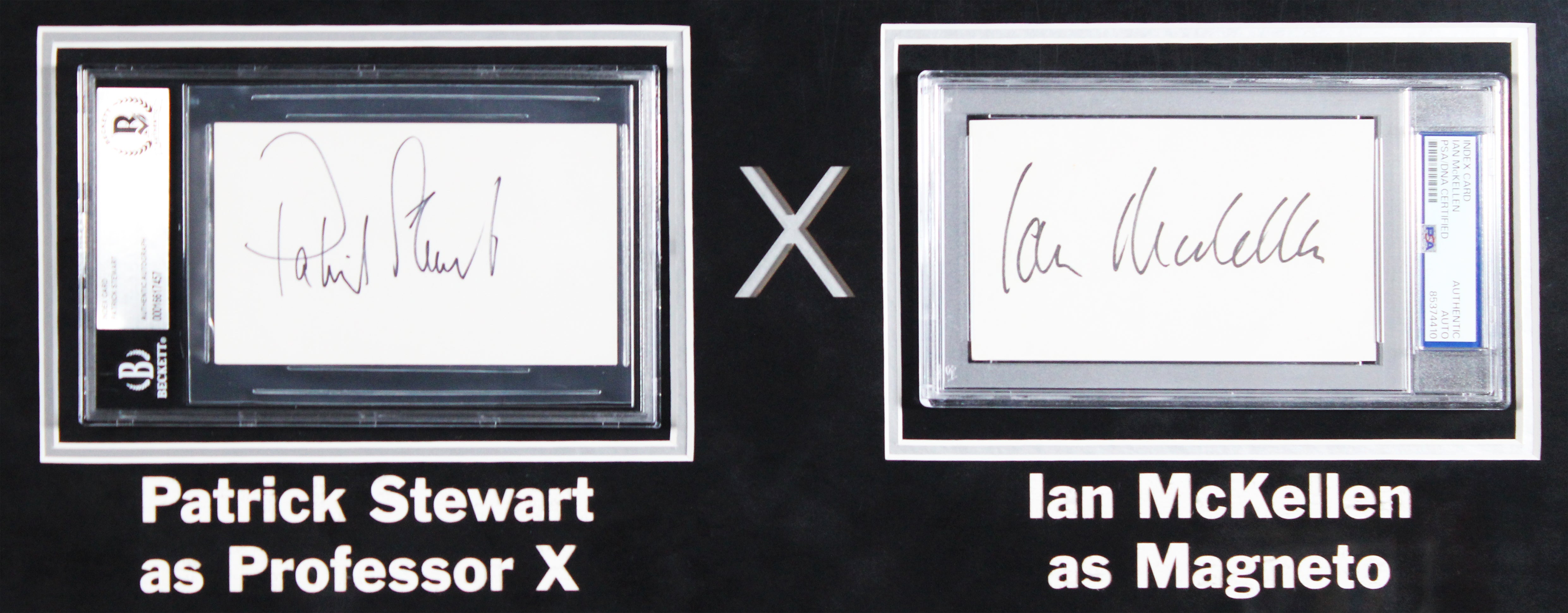 Ian McKellen & Patrick Stewart X-Men Signed & Framed Index Card PSA BAS Slabs