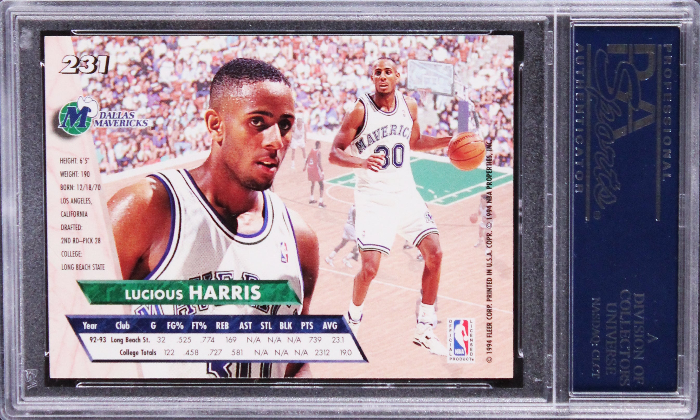 Mavericks Lucious Harris Authentic Signed 1993 Ultra #231 Rookie Card PSA Slab