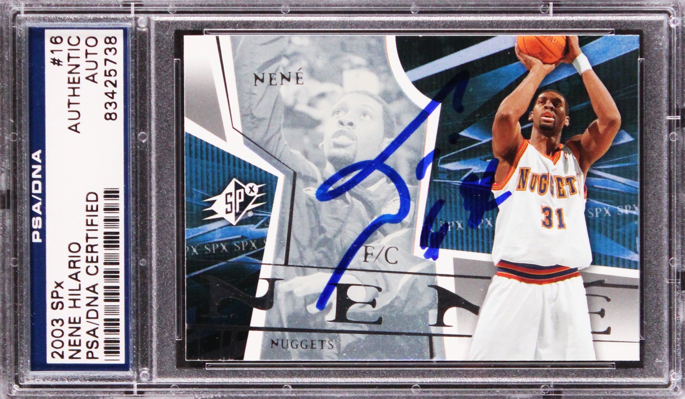 Nuggets Nene Hilario Authentic Signed 2003 SPX #16 Rookie Card PSA/DNA Slabbed