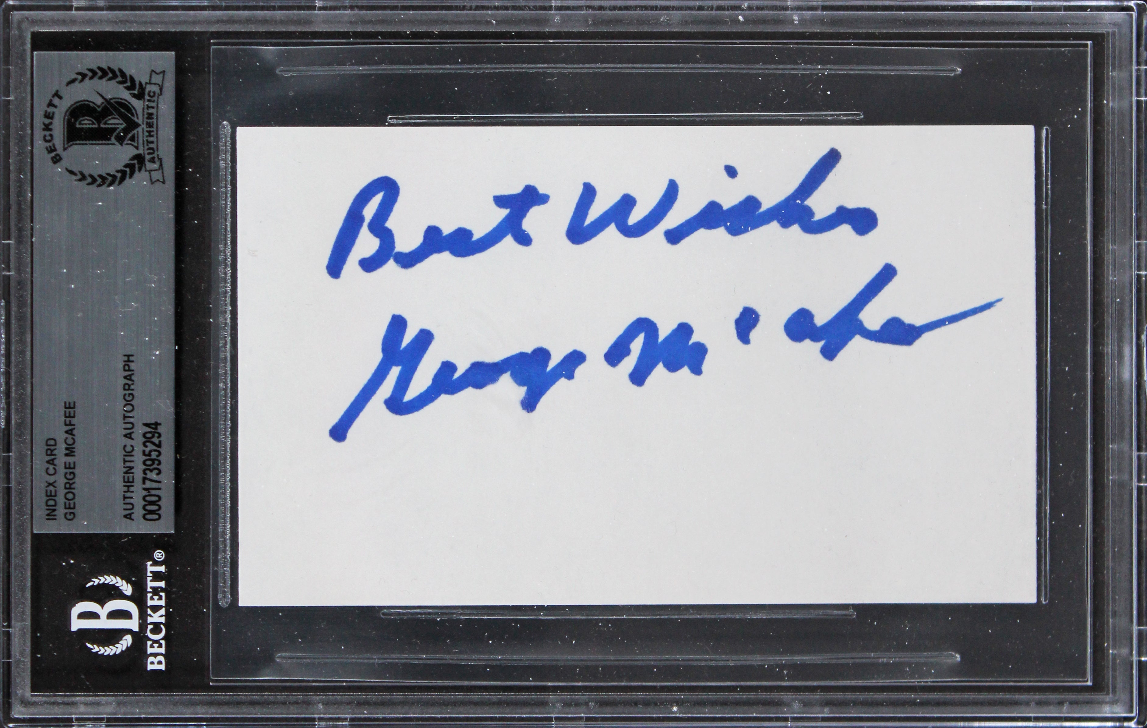 Bears George McAfee "Best Wishes" Authentic Signed 3x5 Index Card BAS Slabbed