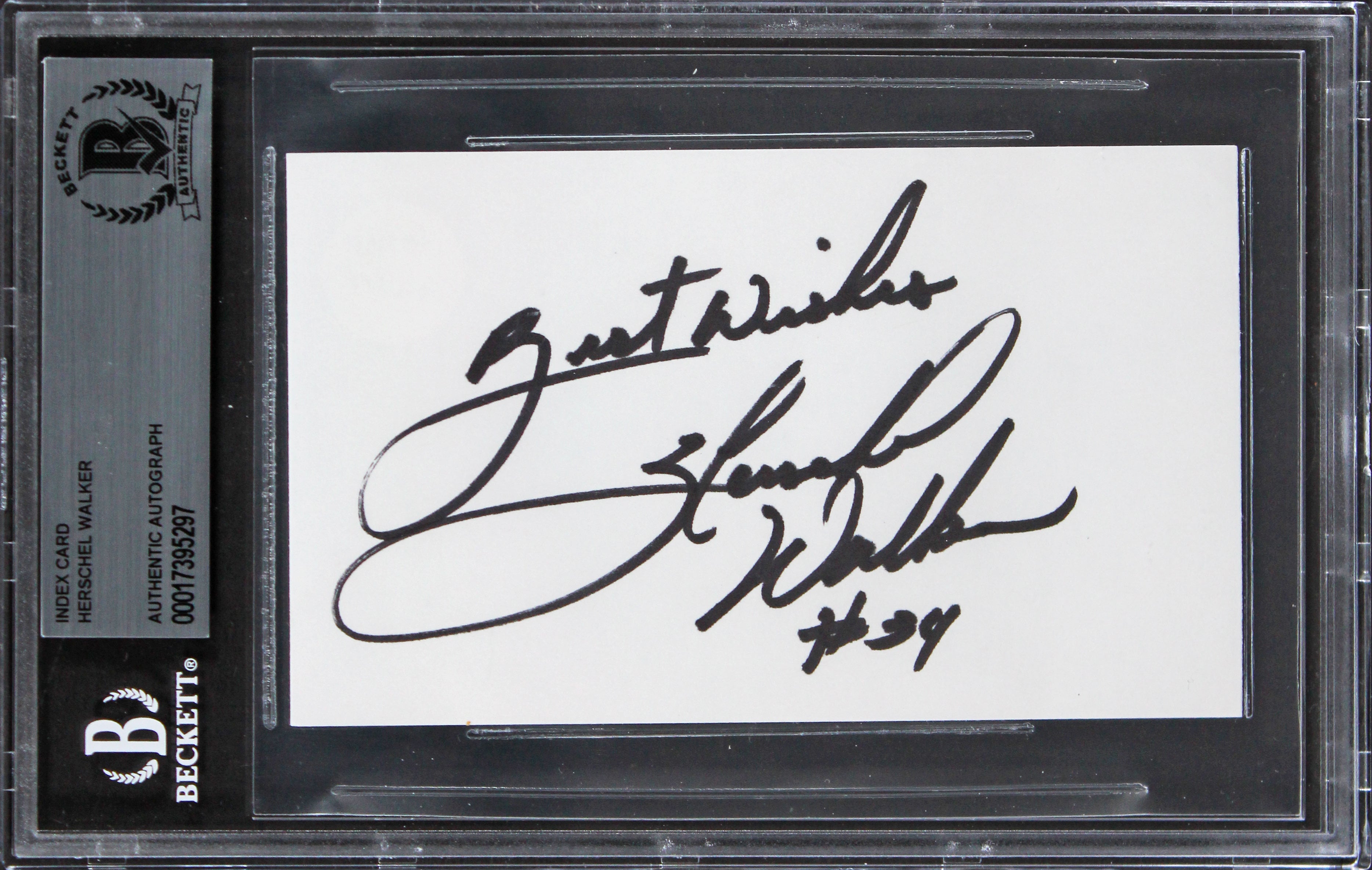 Cowboys Herschel Walker "Best Wishes" Authentic Signed 3x5 Index Card BAS Slab