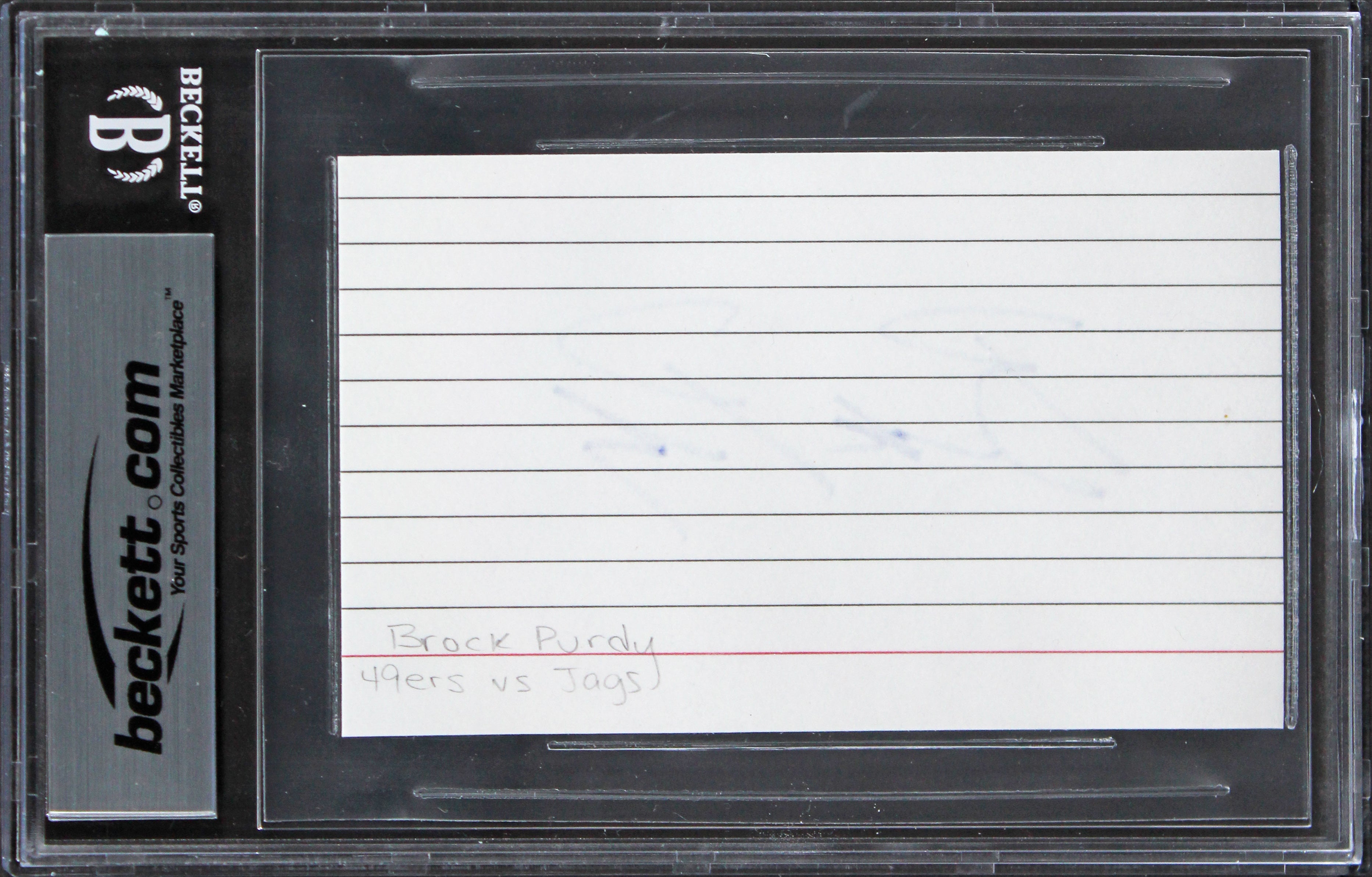 49ers Brock Purdy Authentic Signed 3x5 Index Card Auto 10! BAS Slabbed