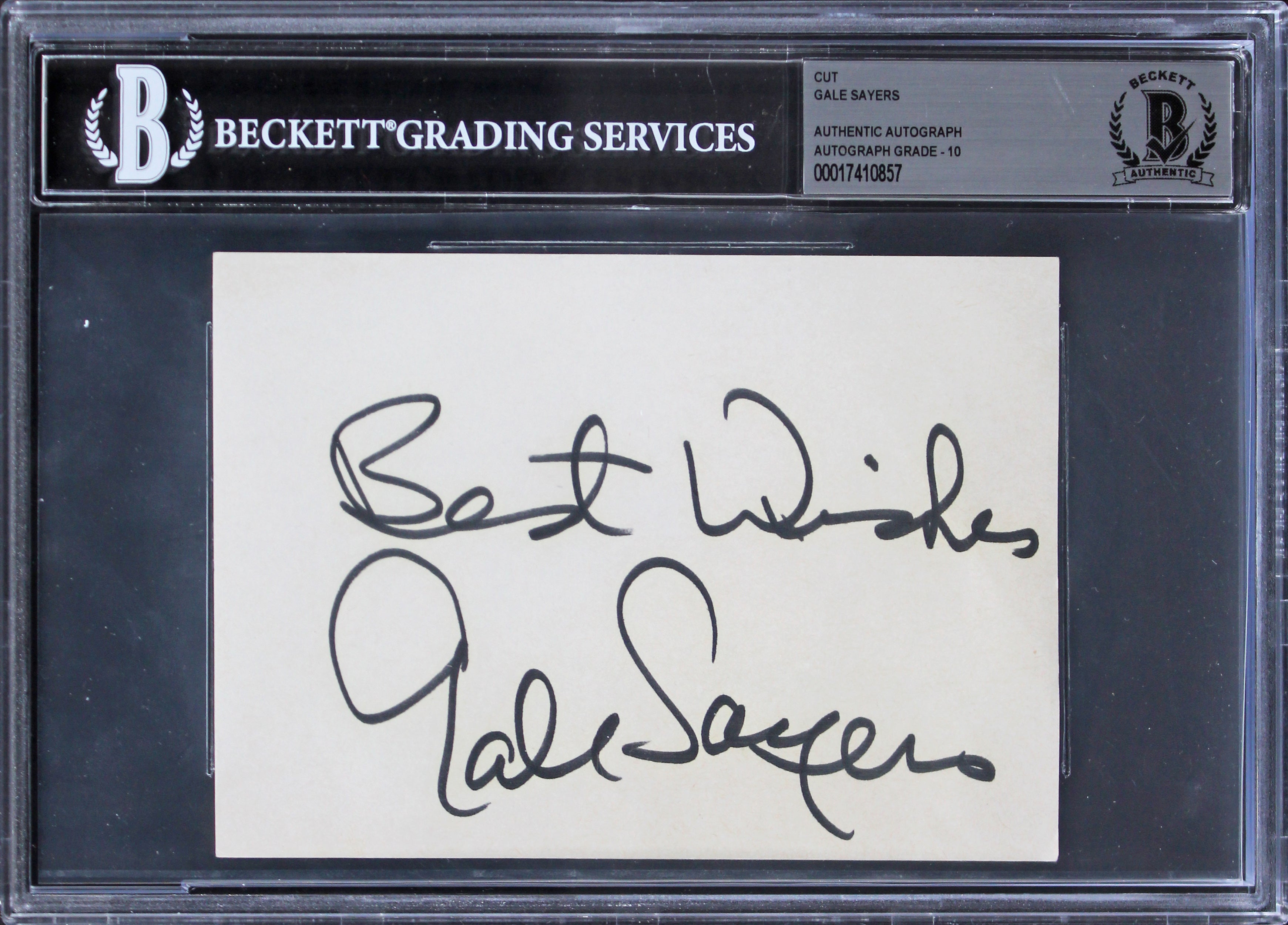 Bears Gale Sayers "Best Wishes" Signed 4x6 Index Card Auto 10! BAS Slabbed