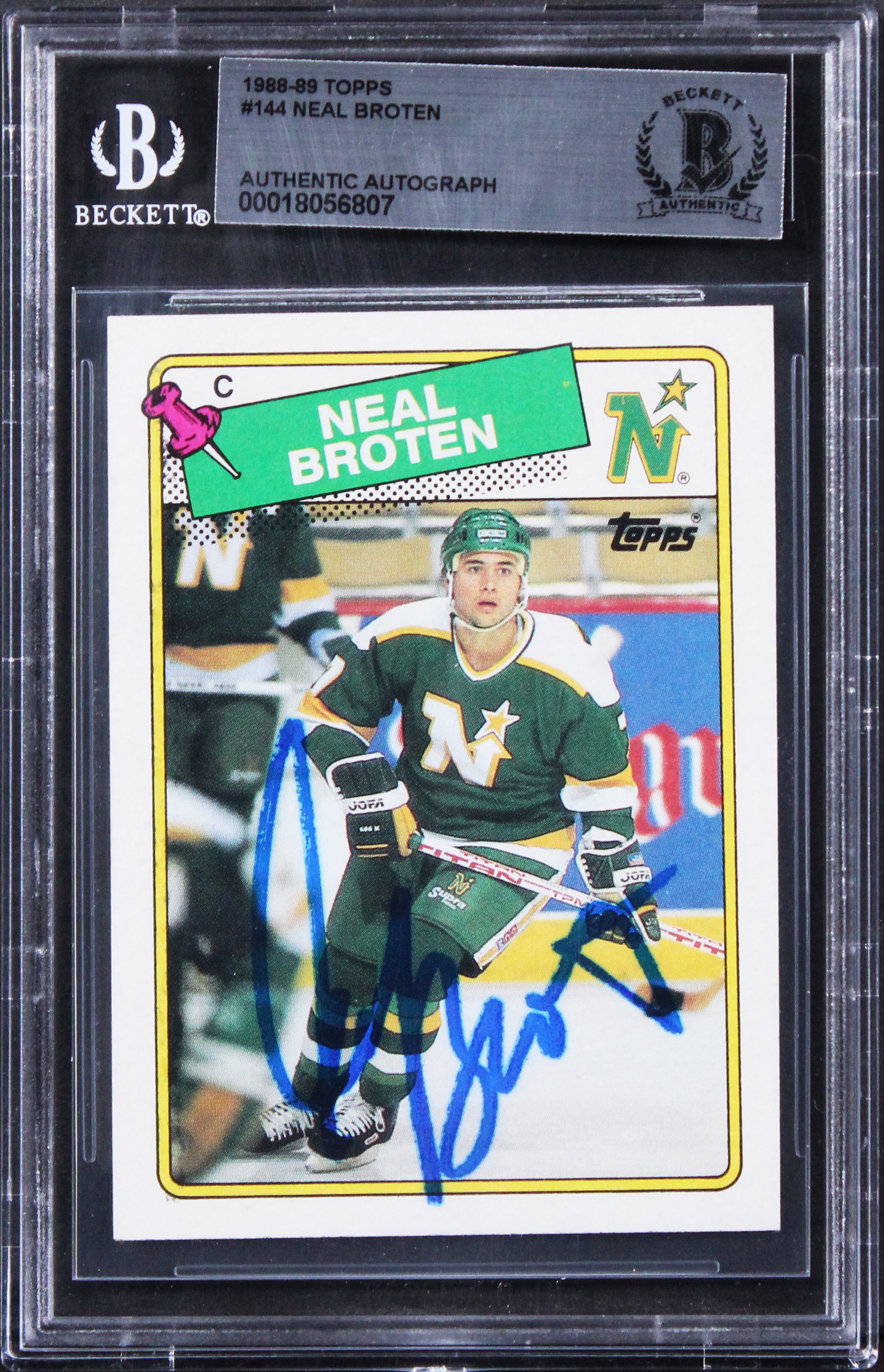 North Stars Neal Broten Authentic Signed 1988 Topps #144 Card BAS Slabbed