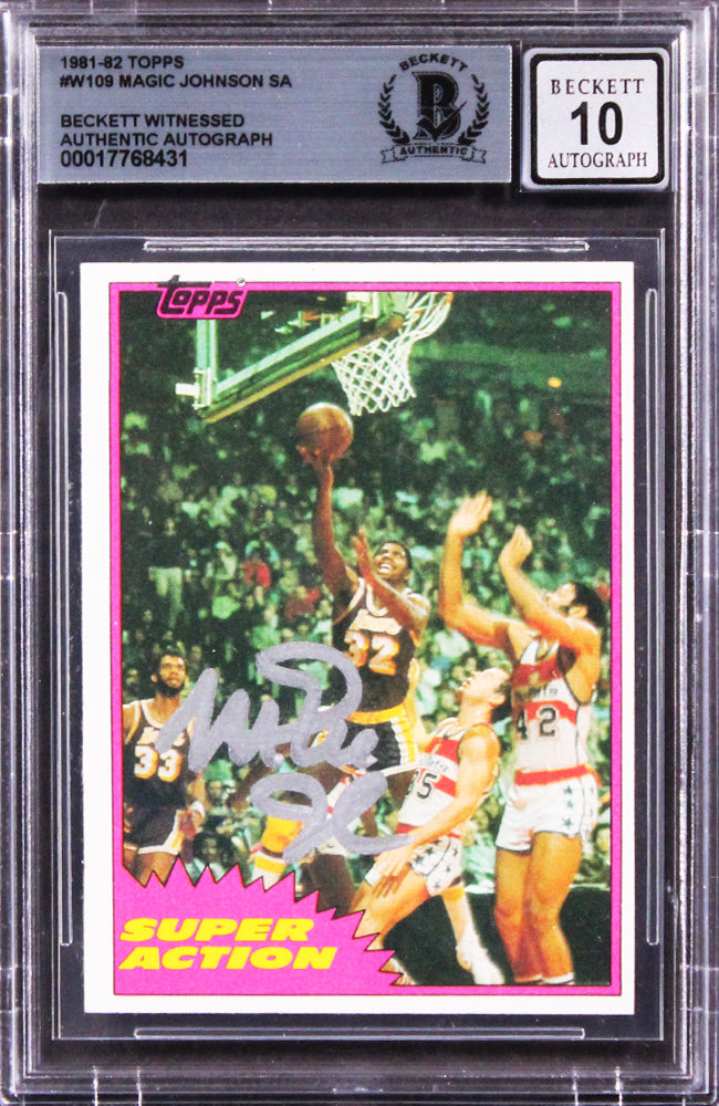 Lakers Magic Johnson Signed 1981 Topps #W109 SA Card Auto 10! BAS Slabbed 2