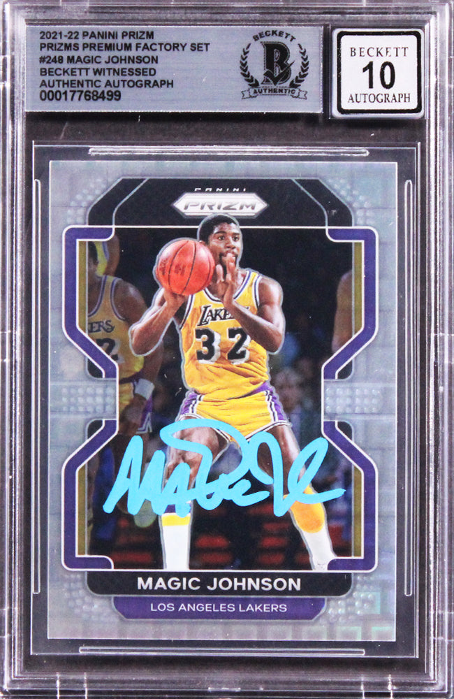Lakers Magic Johnson Signed 2021 Panini Prizm PF Set #248 Card Auto 10! BAS Slab