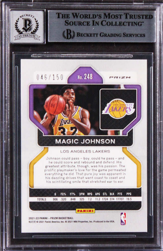 Lakers Magic Johnson Signed 2021 Panini Prizm PF Set #248 Card Auto 10! BAS Slab