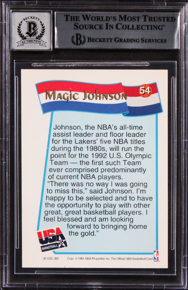 Lakers Magic Johnson Signed 1991 Hoops McDonald's #54 Card Auto 10! BAS Slabbed