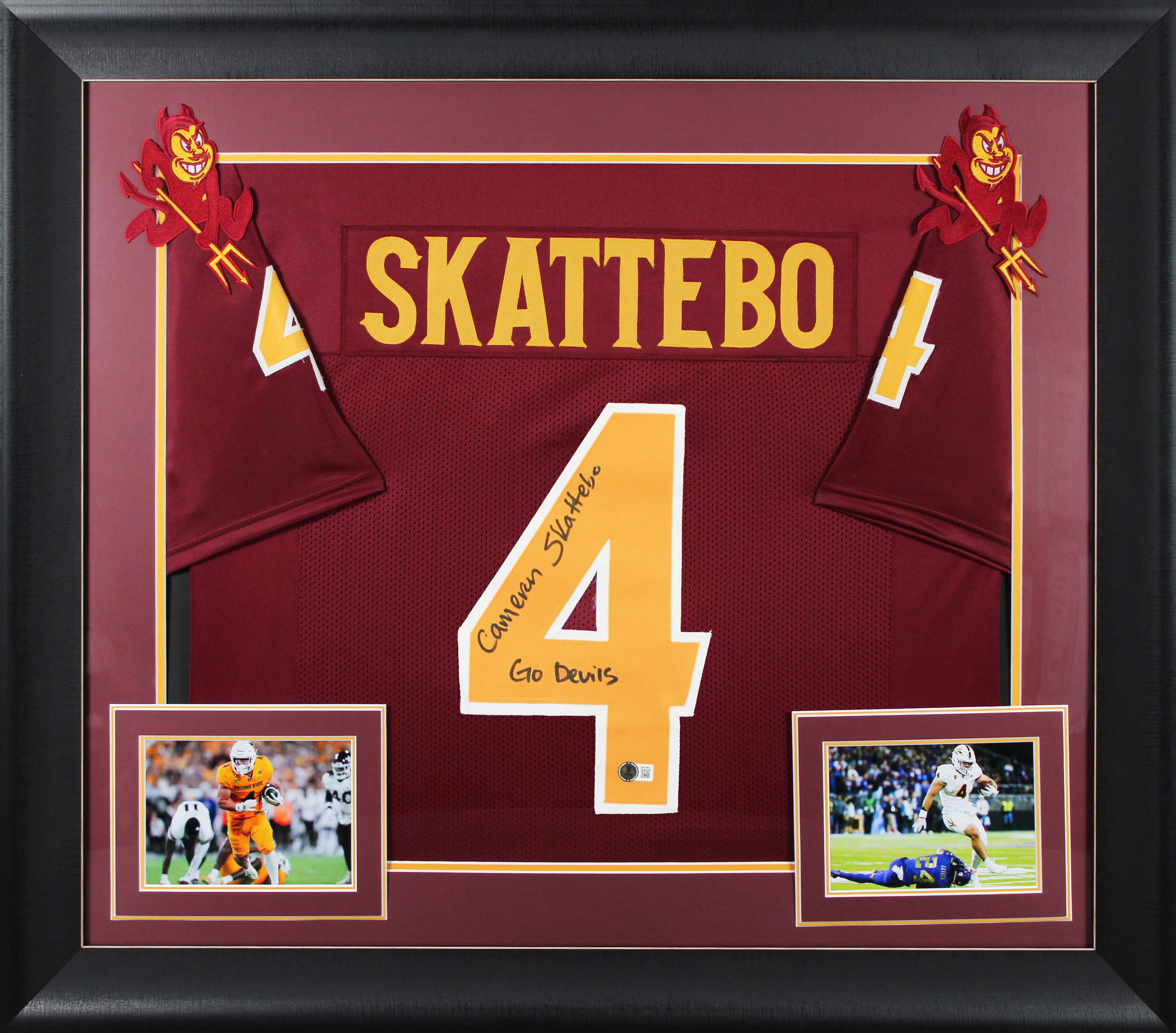 ASU Cameron Skattebo "Go Devils" Signed Maroon Pro Style Framed Jersey BAS W