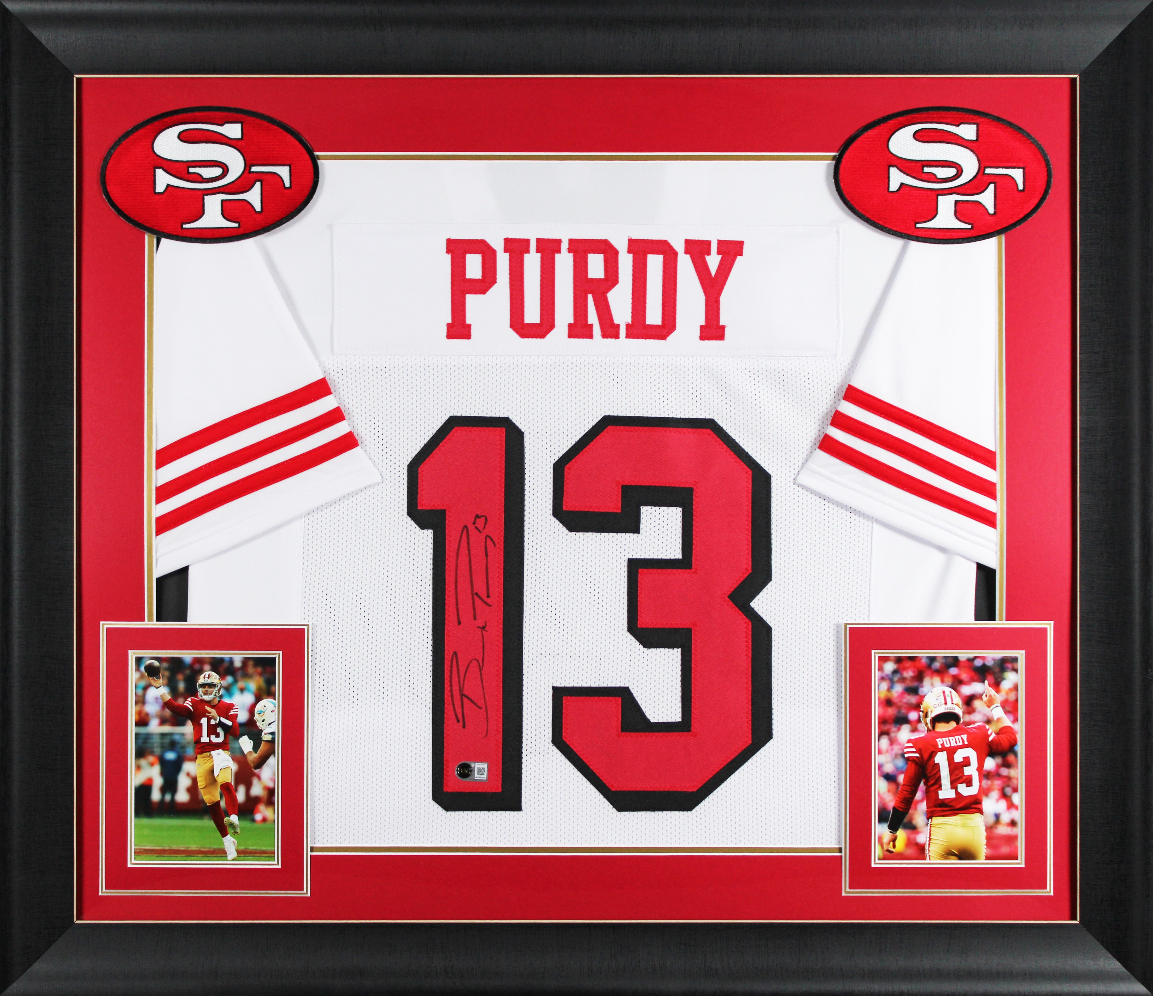 Brock Purdy Signed White Pro Style Framed Jersey w/ Dropshadow BAS Witnessed