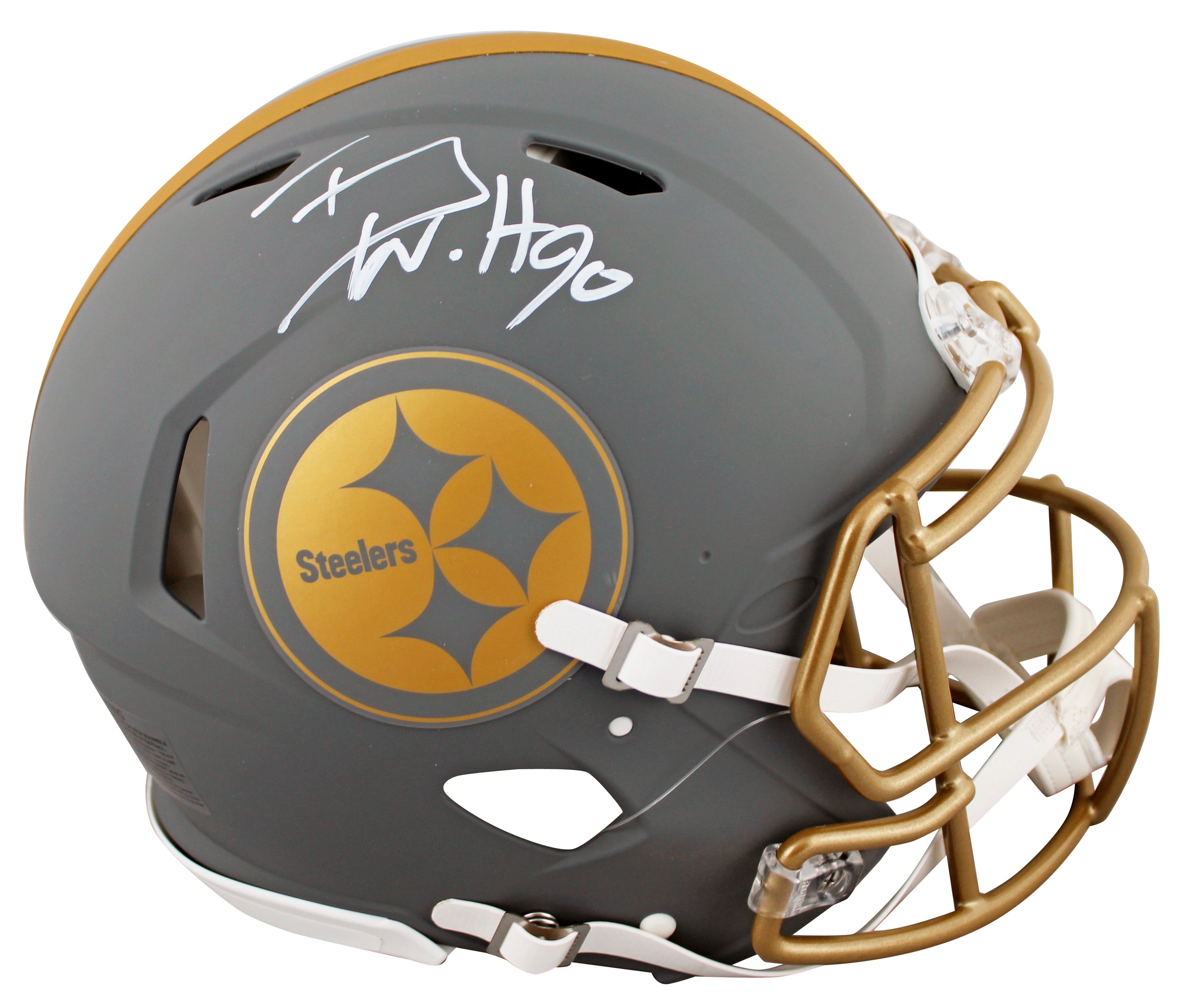 Steelers T.J. Watt Signed Slate Full Size Speed Proline Helmet BAS Witnessed