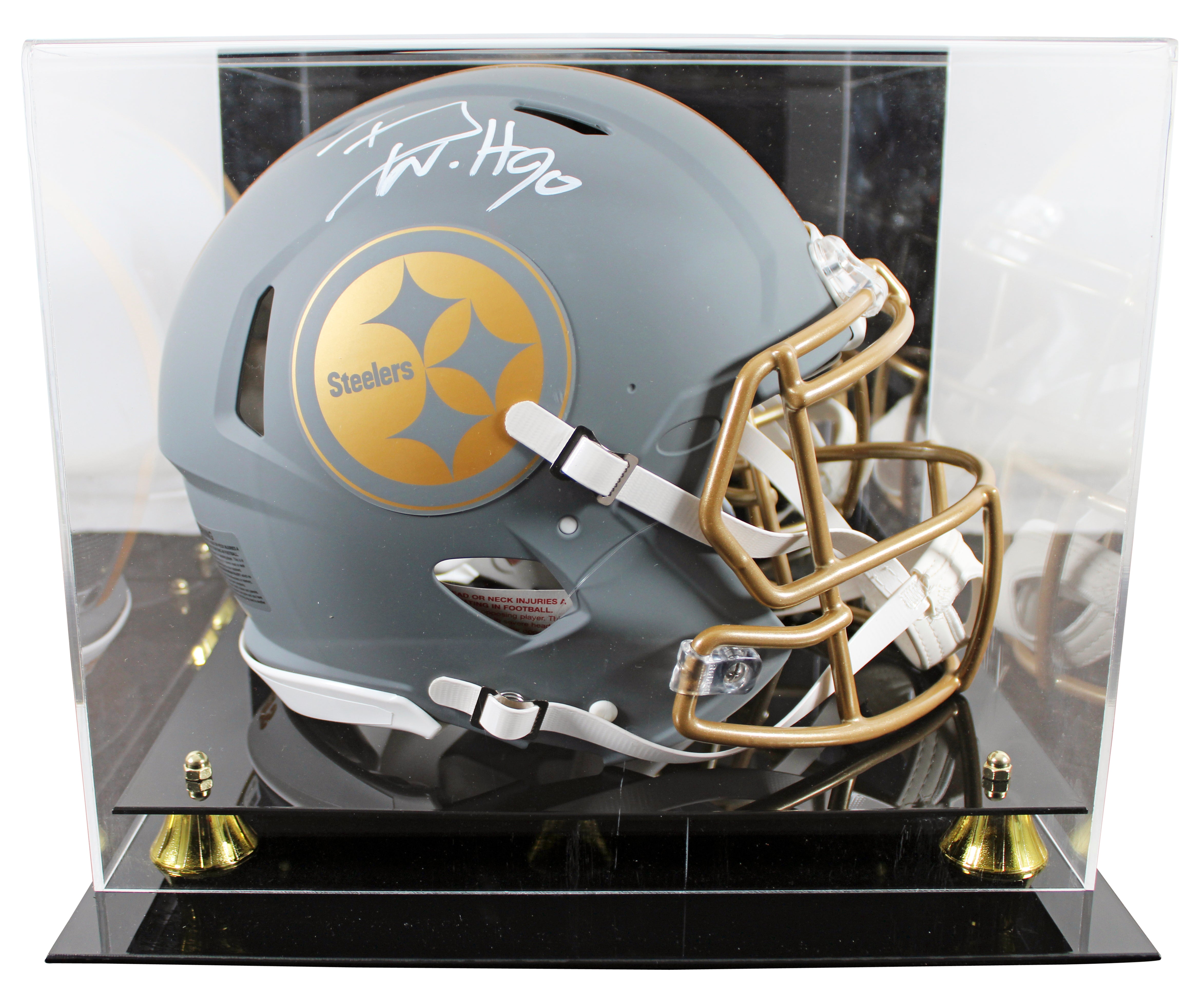 Steelers T.J. Watt Signed Slate Full Size Speed Proline Helmet W/ Case BAS Wit