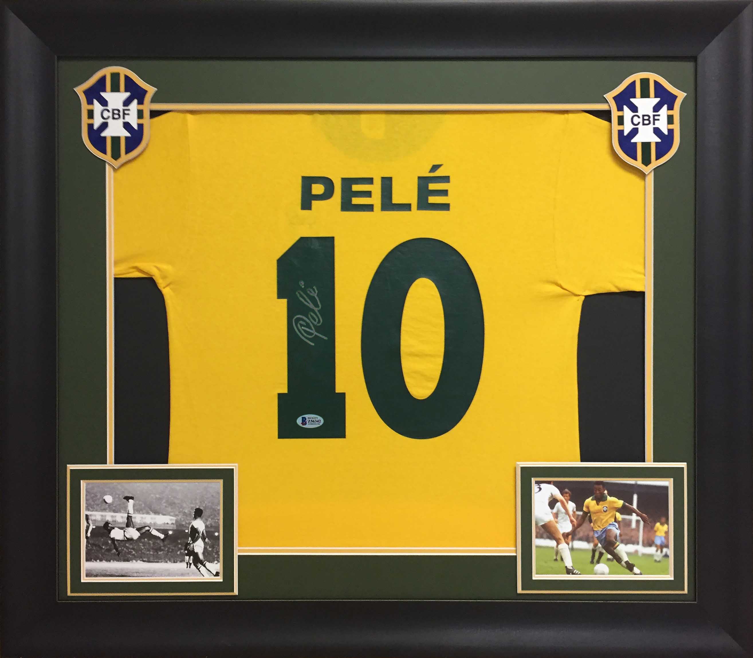 Brazil Pele Authentic Signed Yellow Pro Style Framed Jersey Autographed BAS