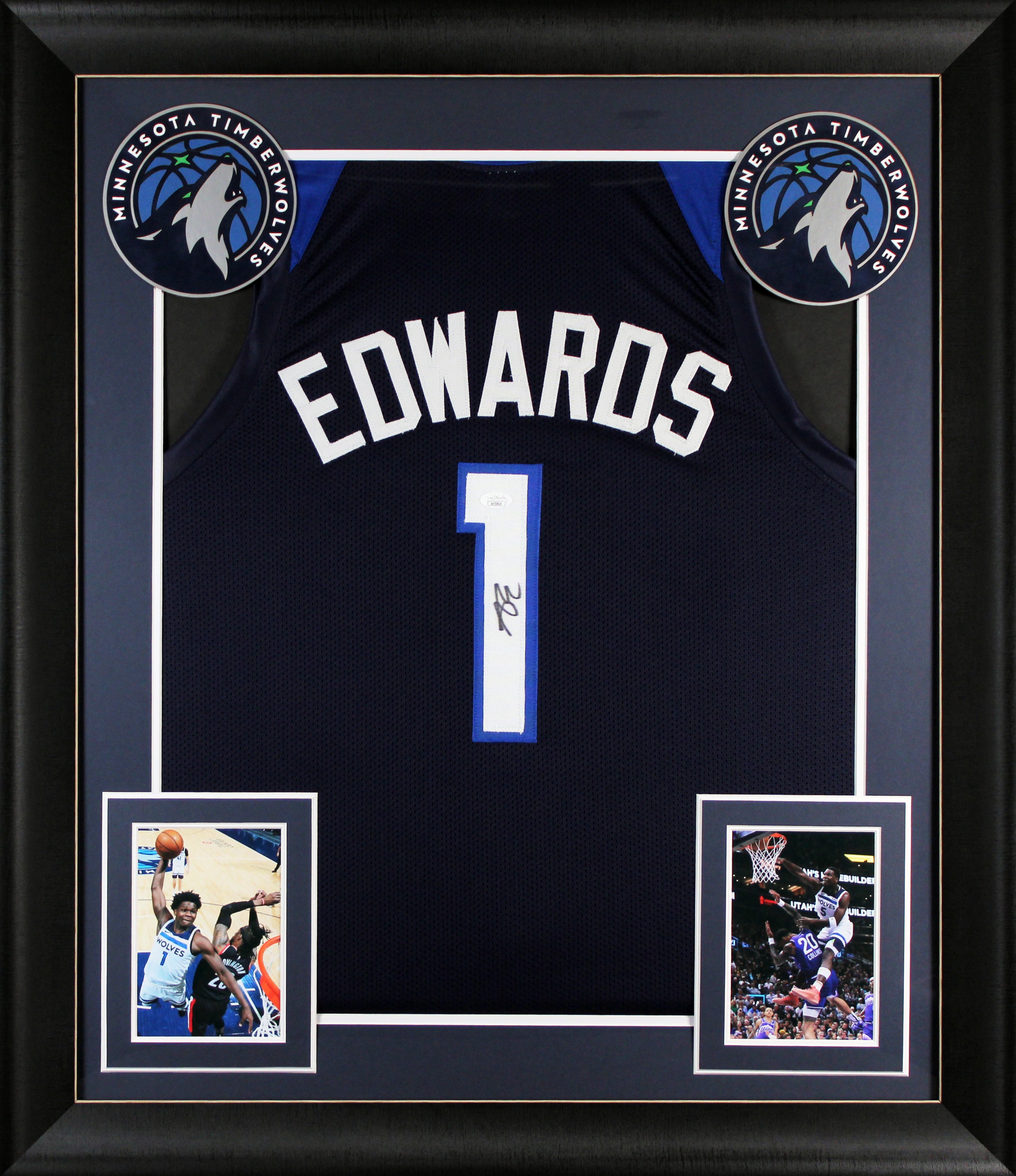 Anthony Edwards Authentic Signed Navy Blue Pro Style Framed Jersey JSA