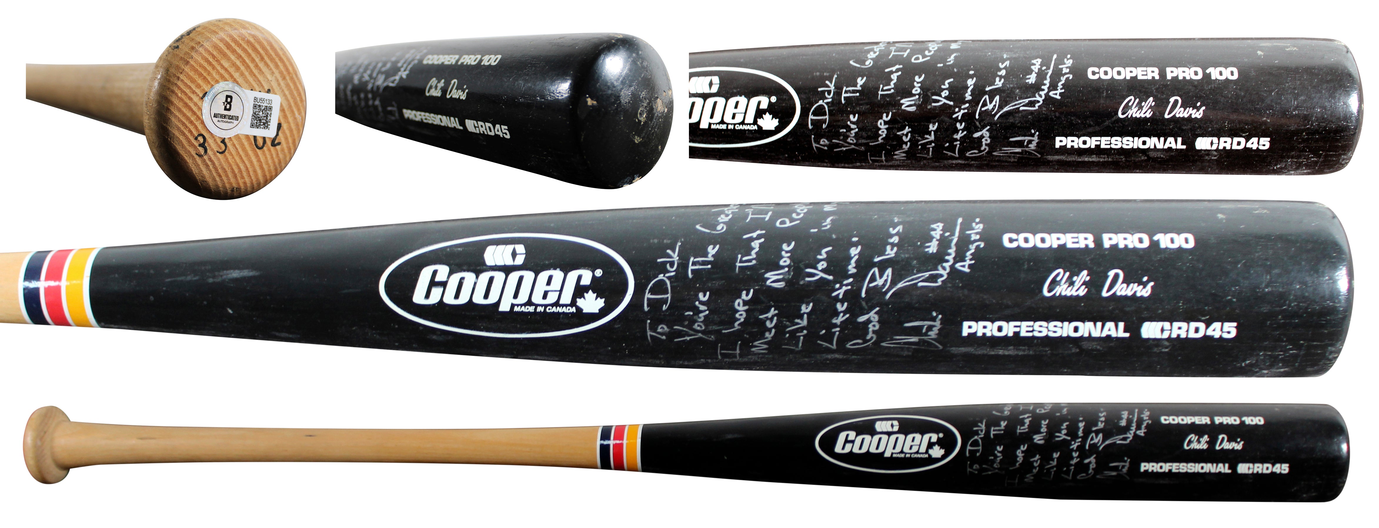 Giants Chili Davis Signed Game Used Cooper Pro 100 Player Model Bat BAS #BU55133