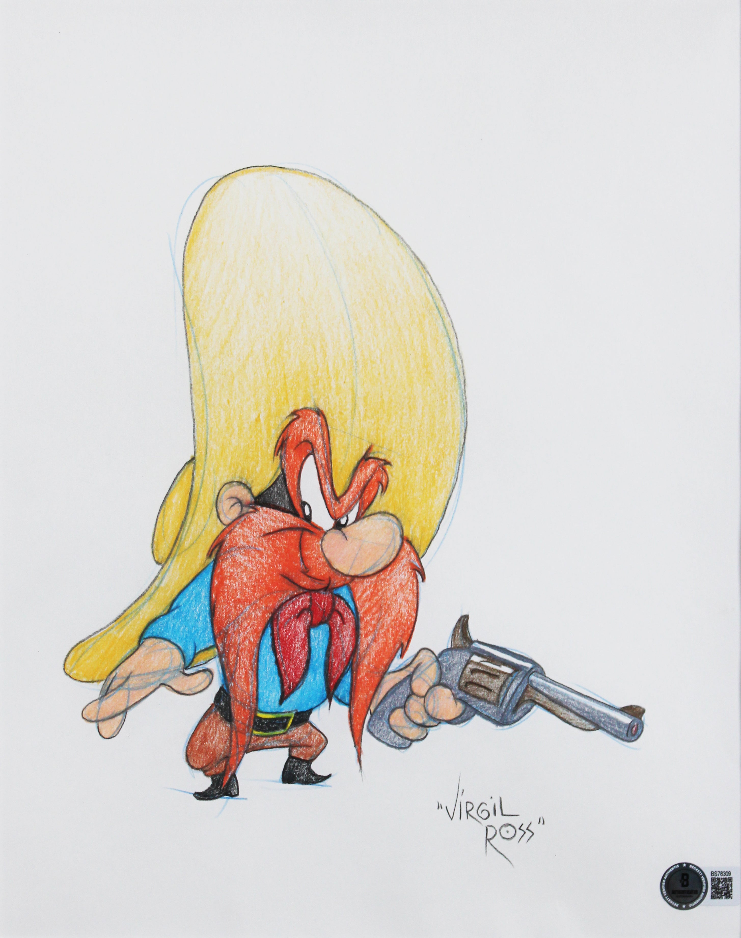 Virgil Ross Looney Tunes Signed & Framed Hand Drawn Yosemite Sam Sketch BAS