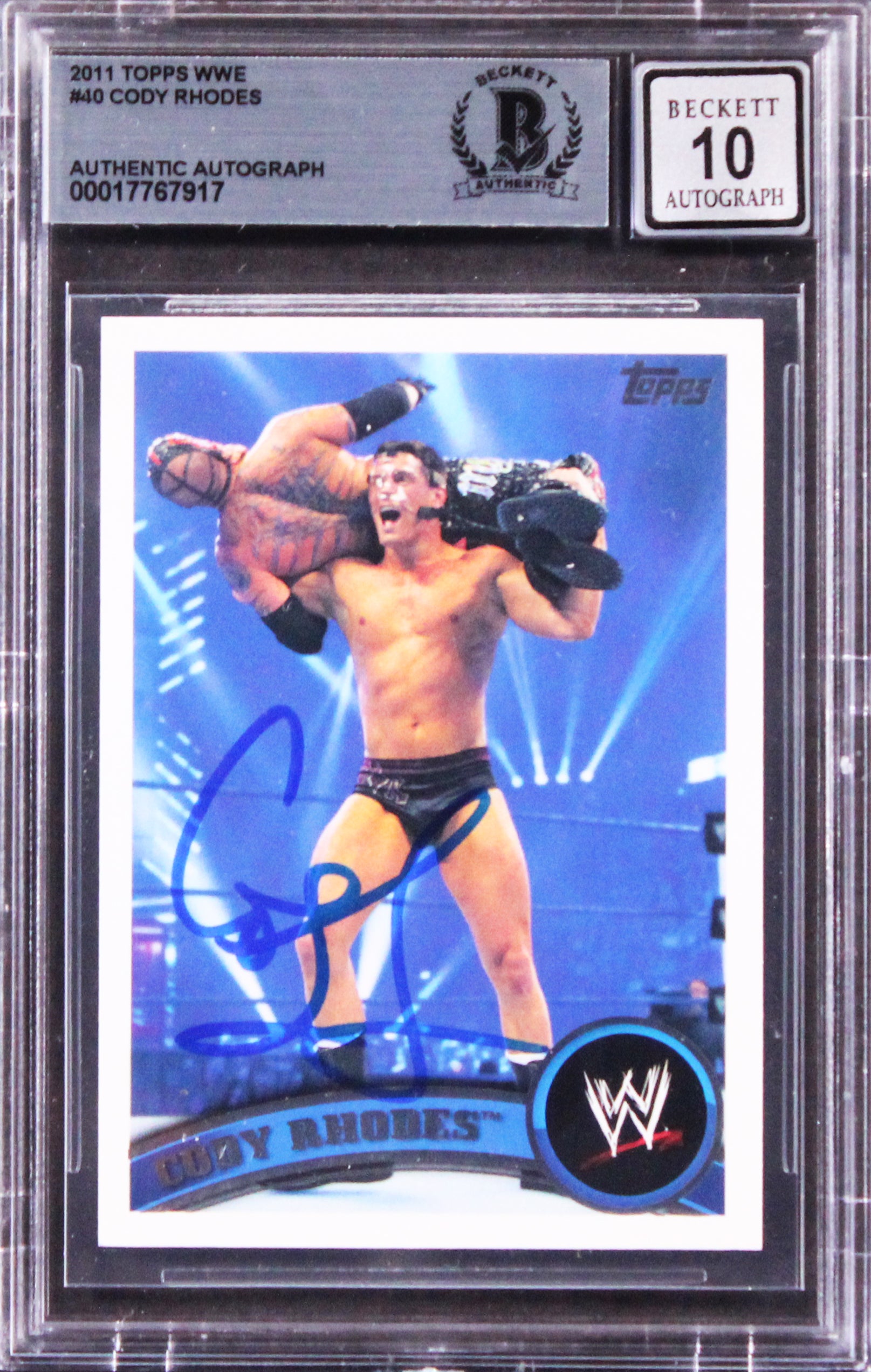 Cody Rhodes Signed 2011 Topps WWE #40 Card Auto Graded Gem Mint 10! BAS Slabbed