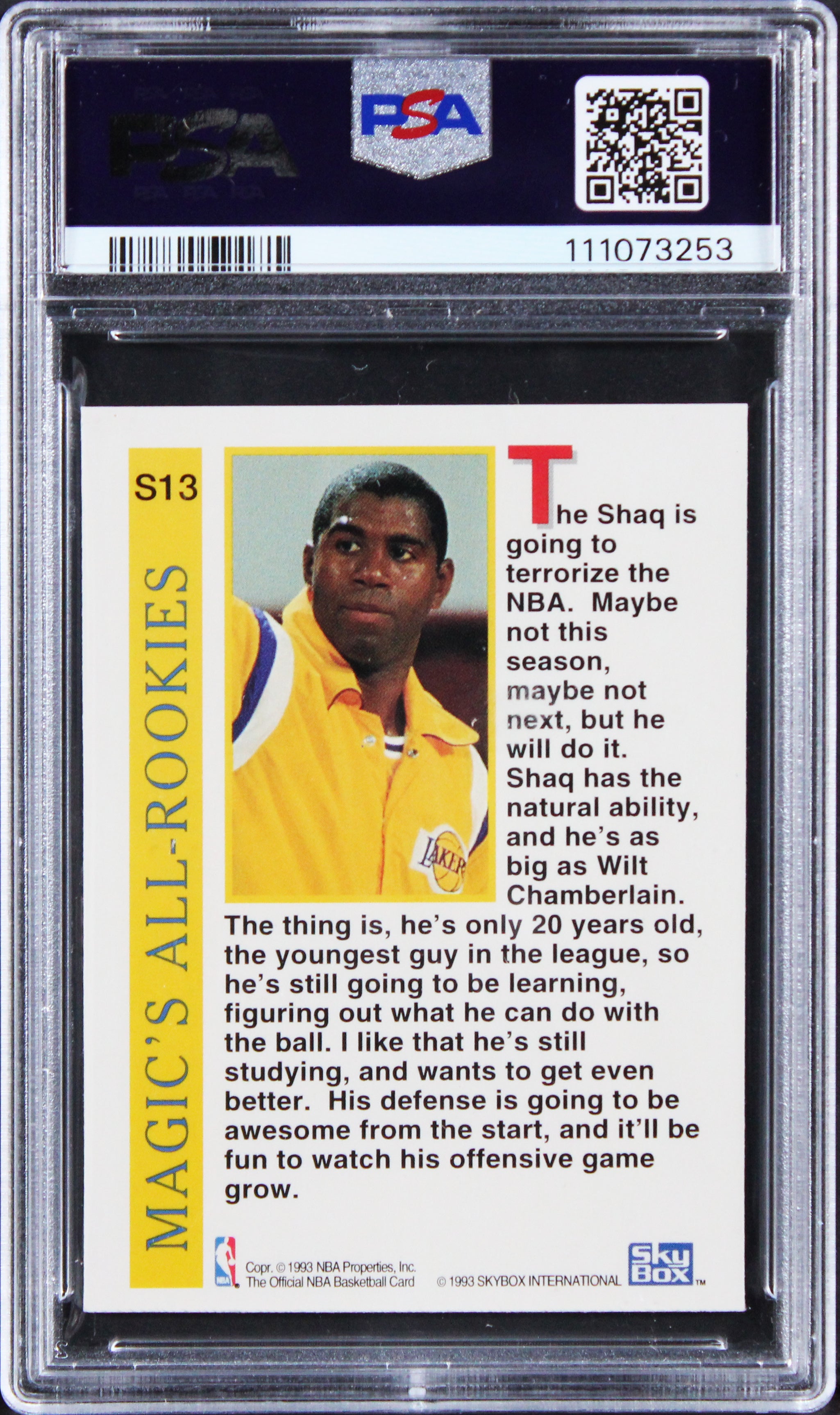 Magic Johnson & Shaquille O'Neal Signed 1995 Skybox #S13 Card Auto 9! PSA Slab