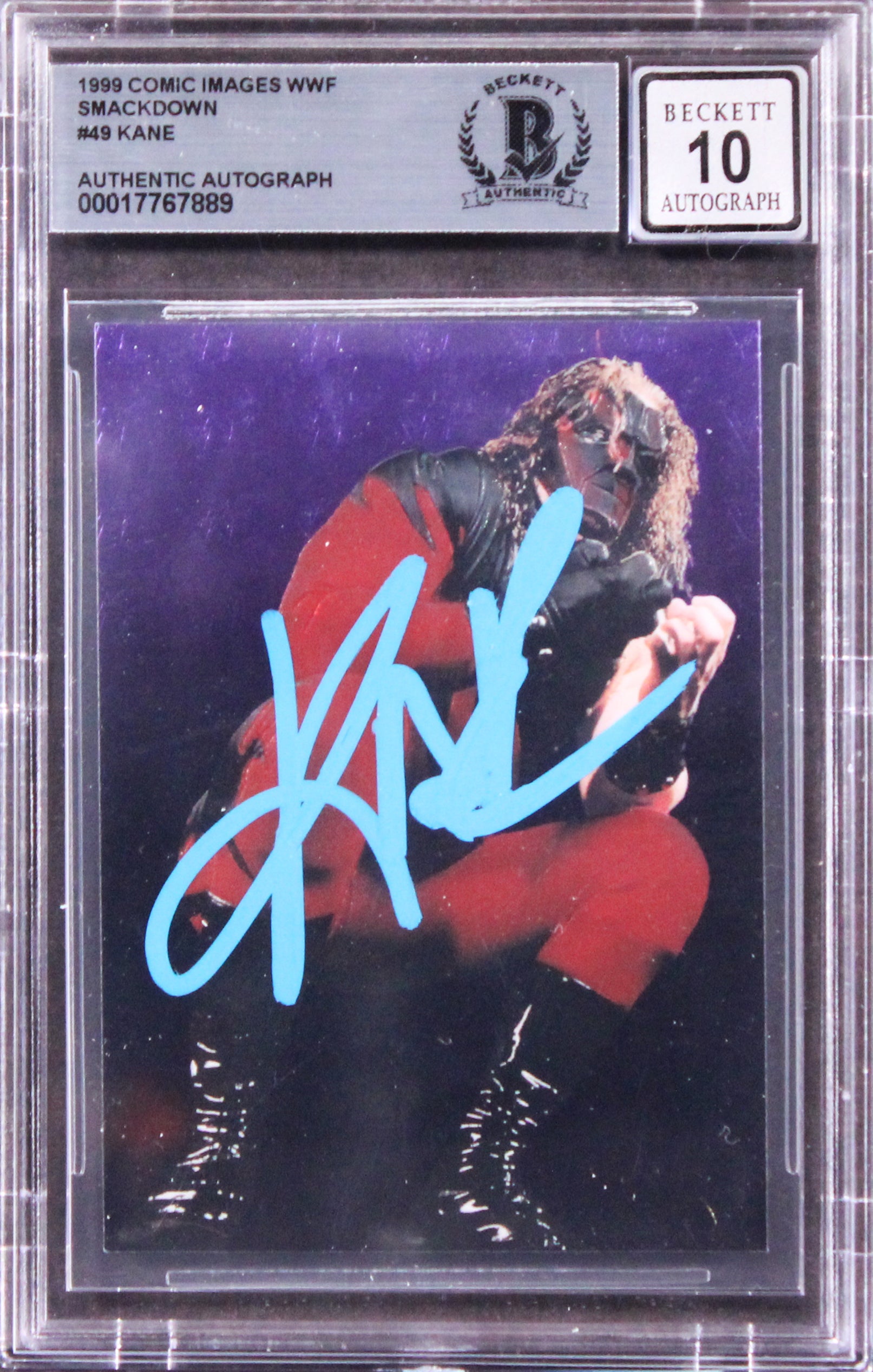 Kane Signed 1999 Comic Images WWF Smackdown #49 Card Auto Gem Mint 10! BAS Slab