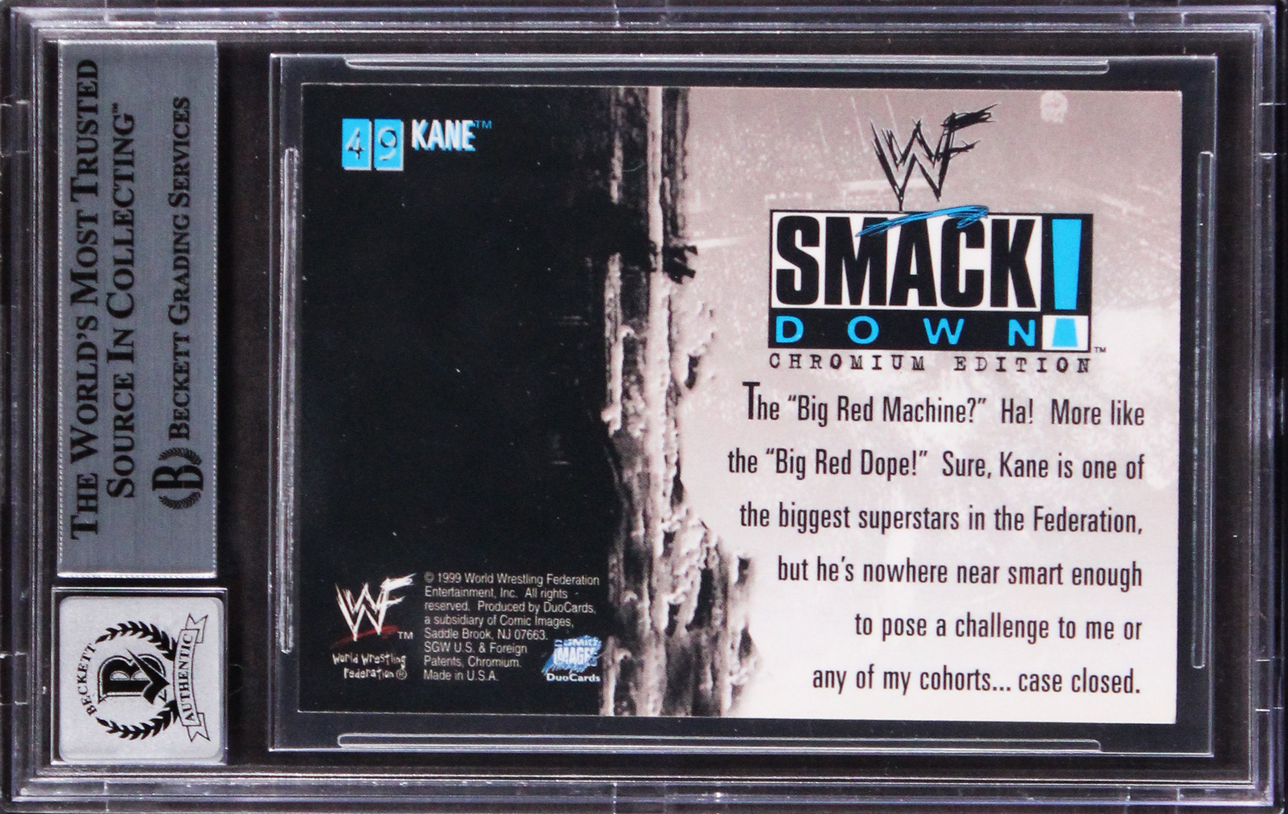 Kane Signed 1999 Comic Images WWF Smackdown #49 Card Auto Gem Mint 10! BAS Slab