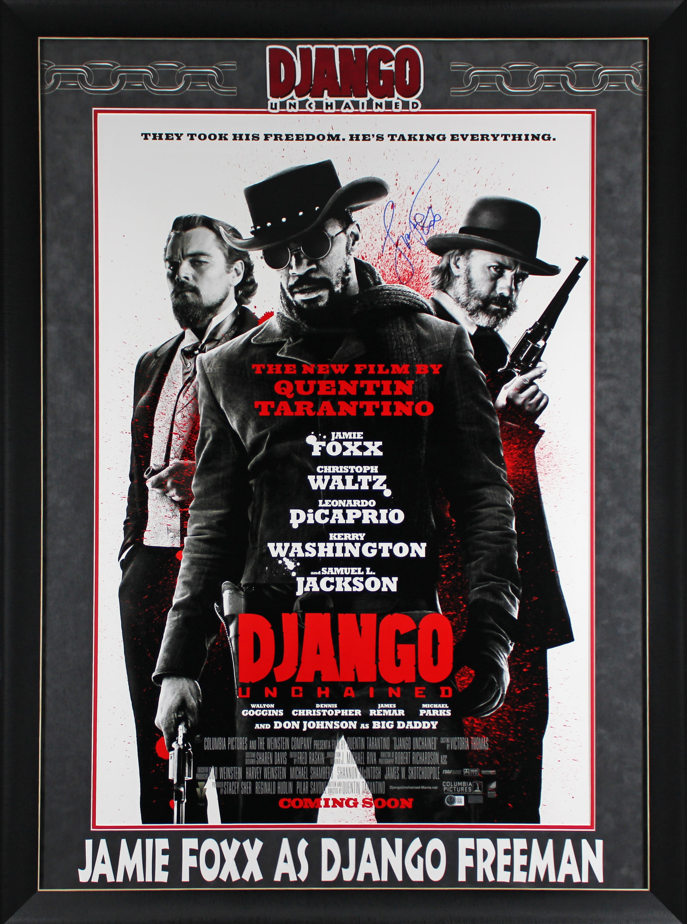 Jamie Foxx Django Unchained Signed & Framed 27x40 Movie Poster BAS #BQ98525