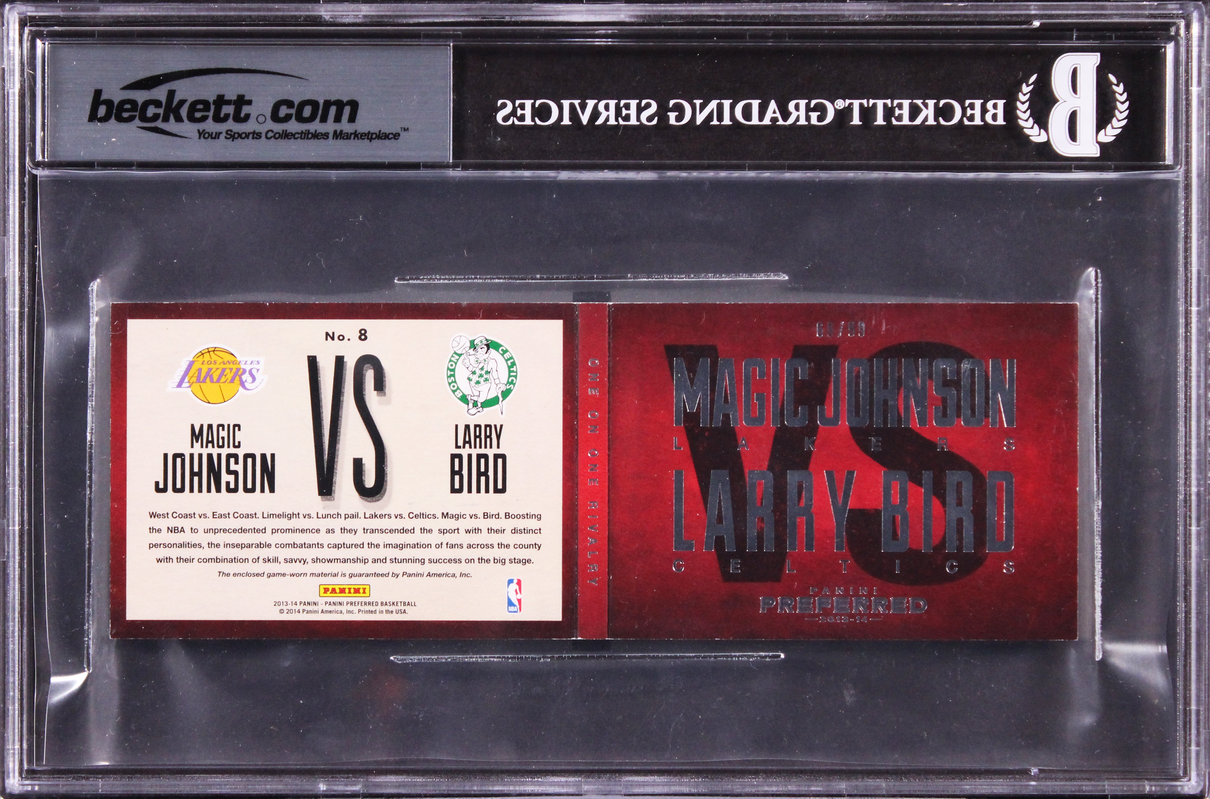 Larry Bird & Magic Johnson Signed 2013 Panini Preferred #8 Card Auto 10 BAS Slab