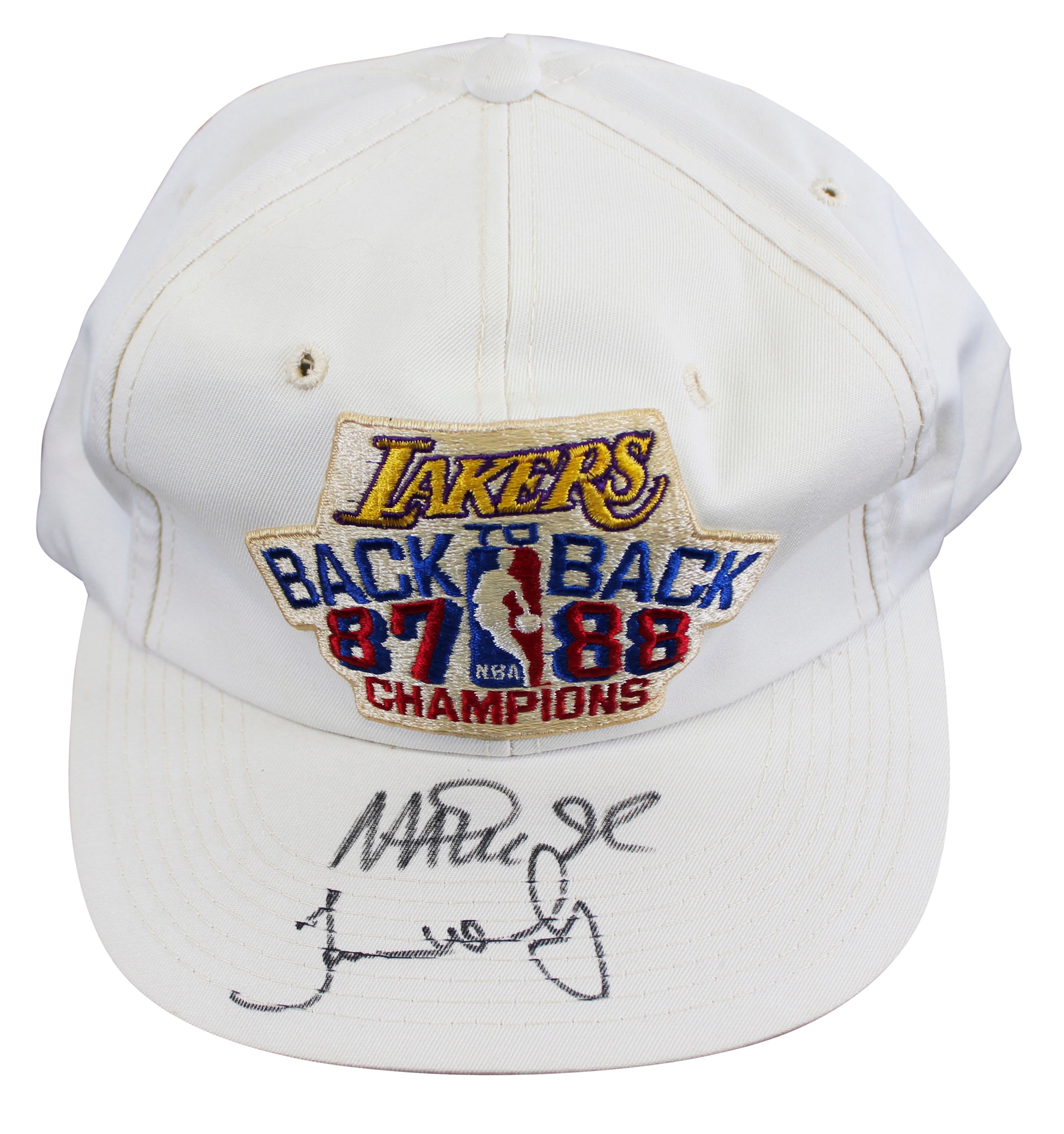 Lakers Magic Johnson & James Worthy Signed 1987-88 NBA Champs Hat BAS W #W426875
