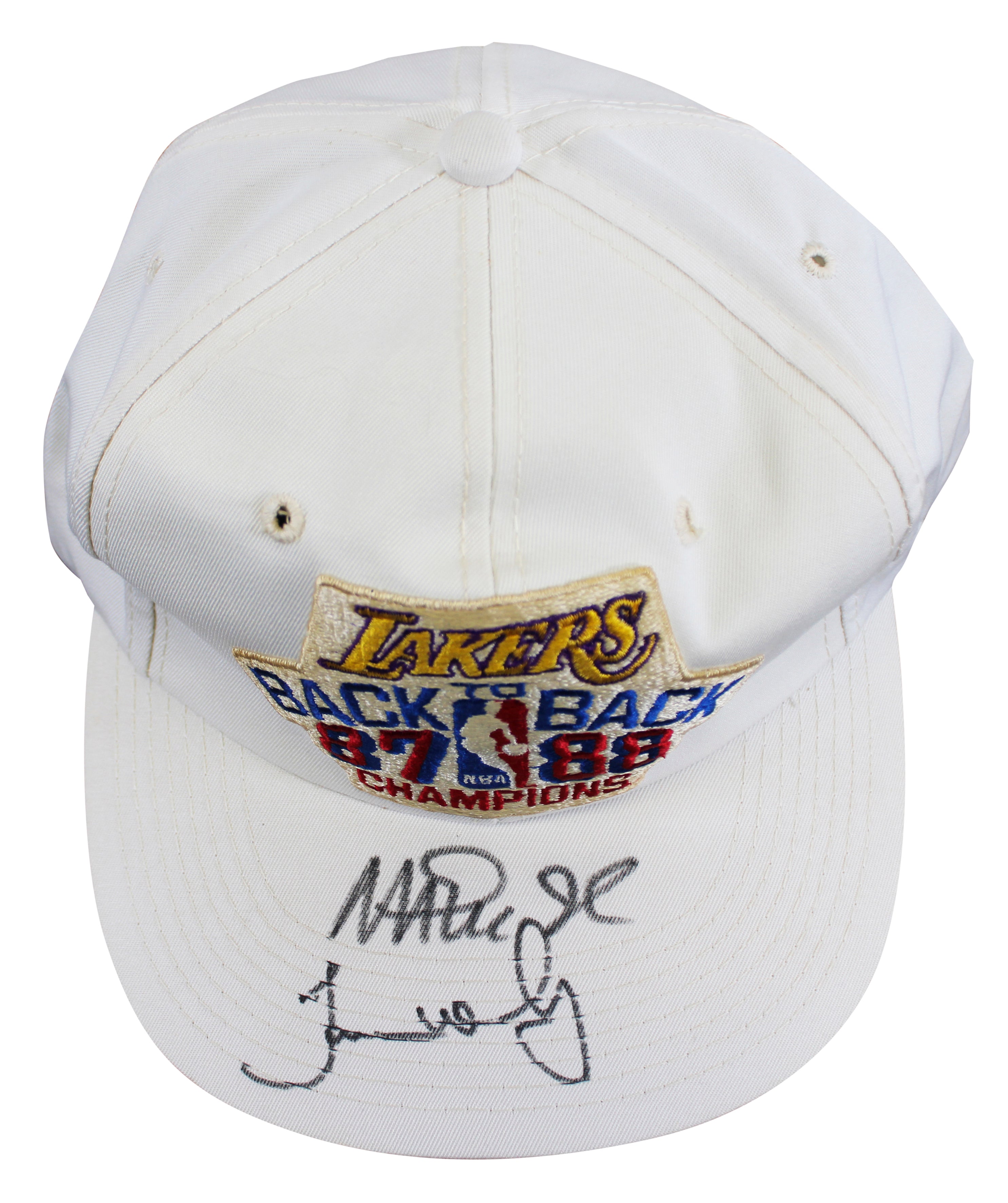 Lakers Magic Johnson & James Worthy Signed 1987-88 NBA Champs Hat BAS W #W426875