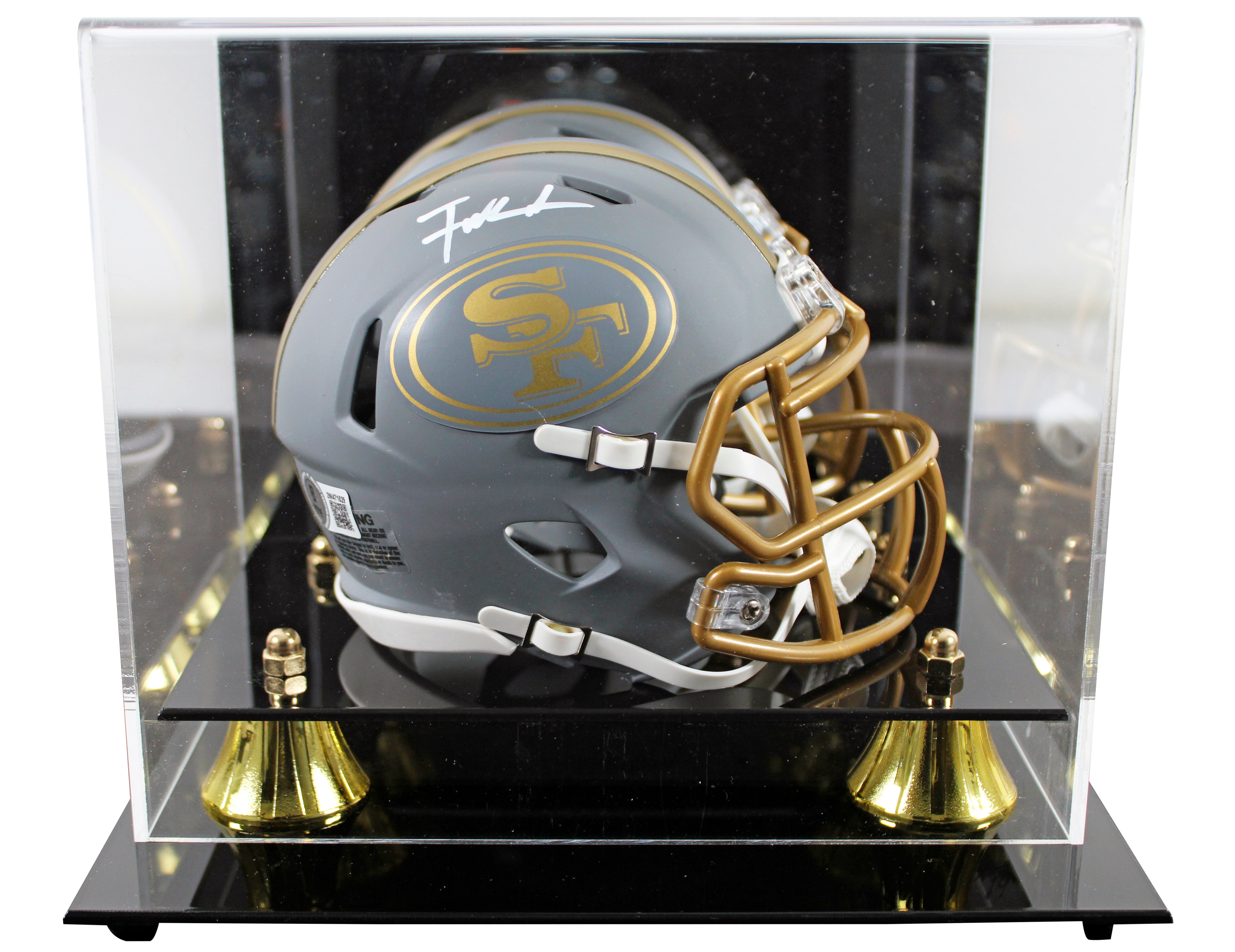 49ers Frank Gore Signed Slate Speed Mini Helmet W/ Case w/ White Sig BAS Witness