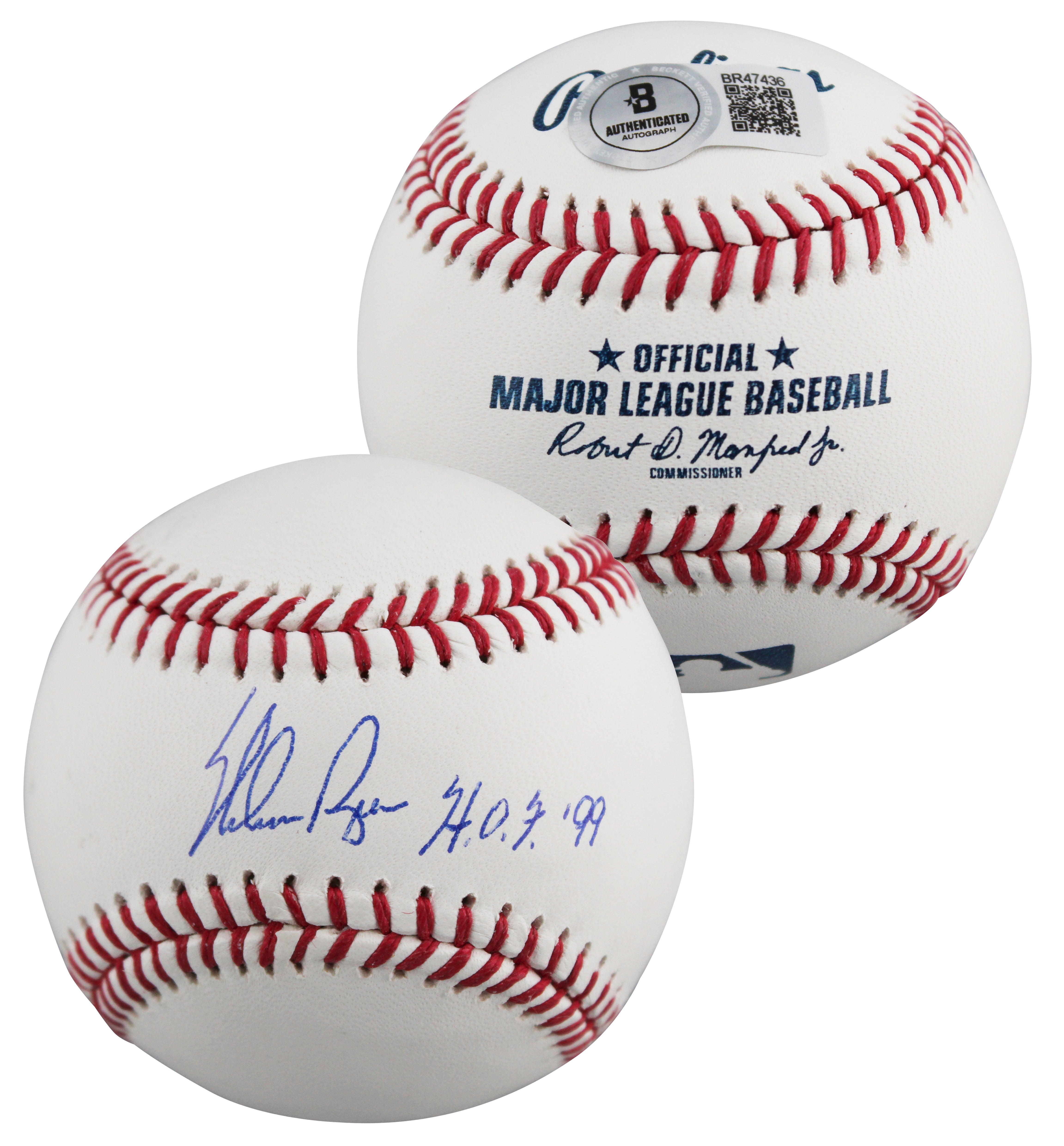 Rangers Nolan Ryan "HOF 99" Authentic Signed Robert Manfred Oml Baseball BAS
