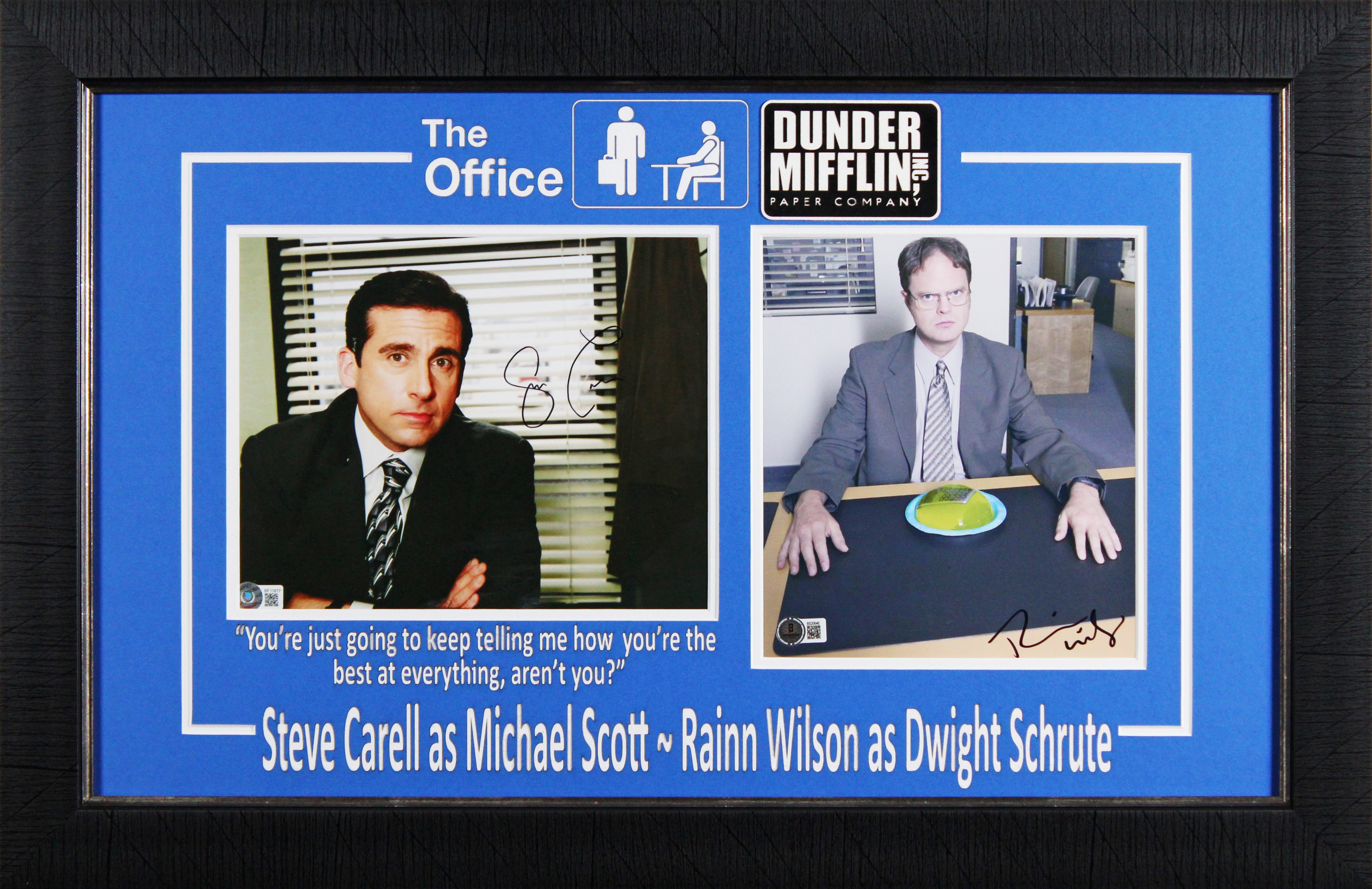 Steve Carell & Rainn Wilson The Office Authentic Signed 8x10 Framed Photo BAS