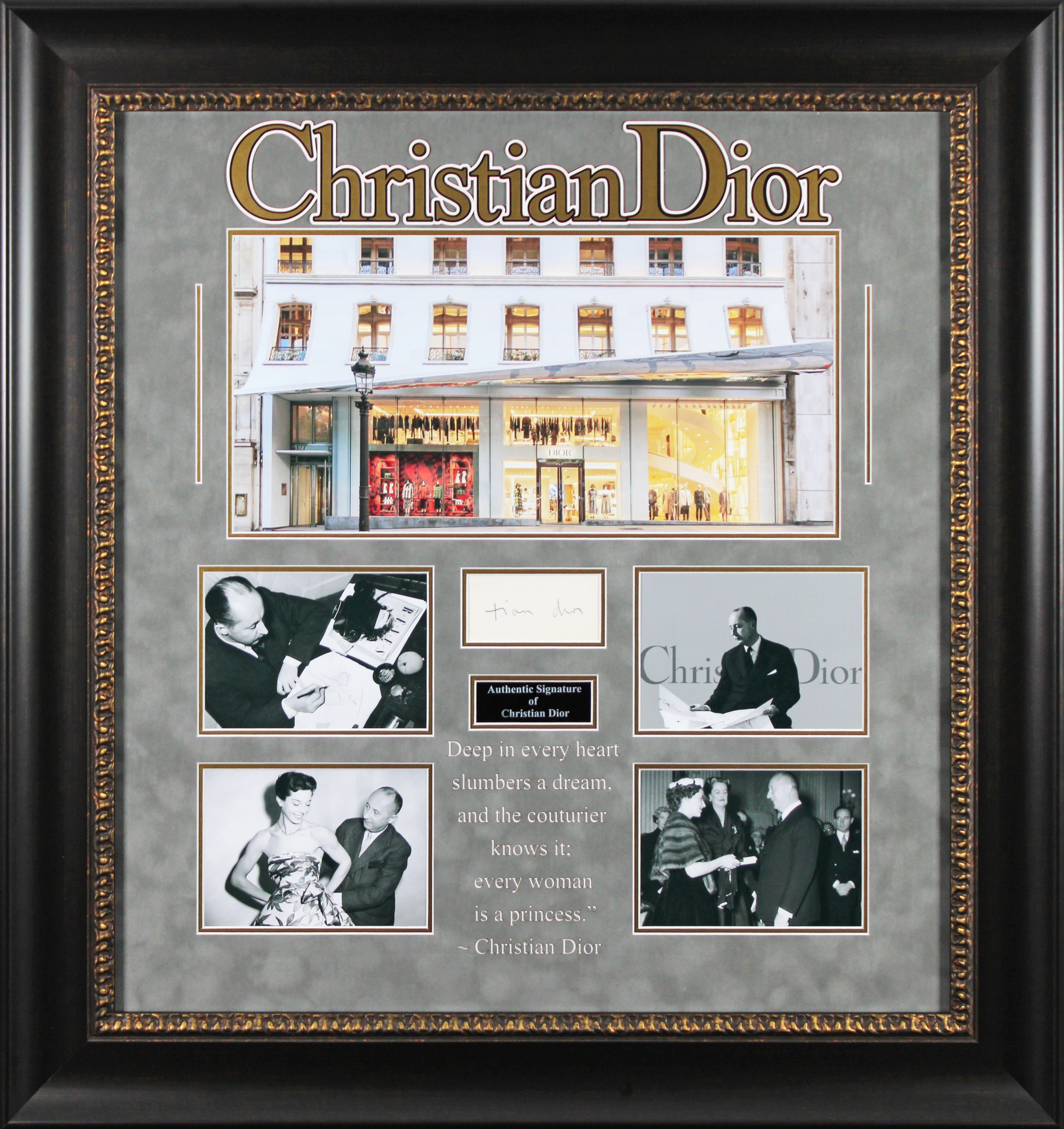 Christian Dior Authentic Signed & Framed 2x4 Cut Signature BAS #AE09503