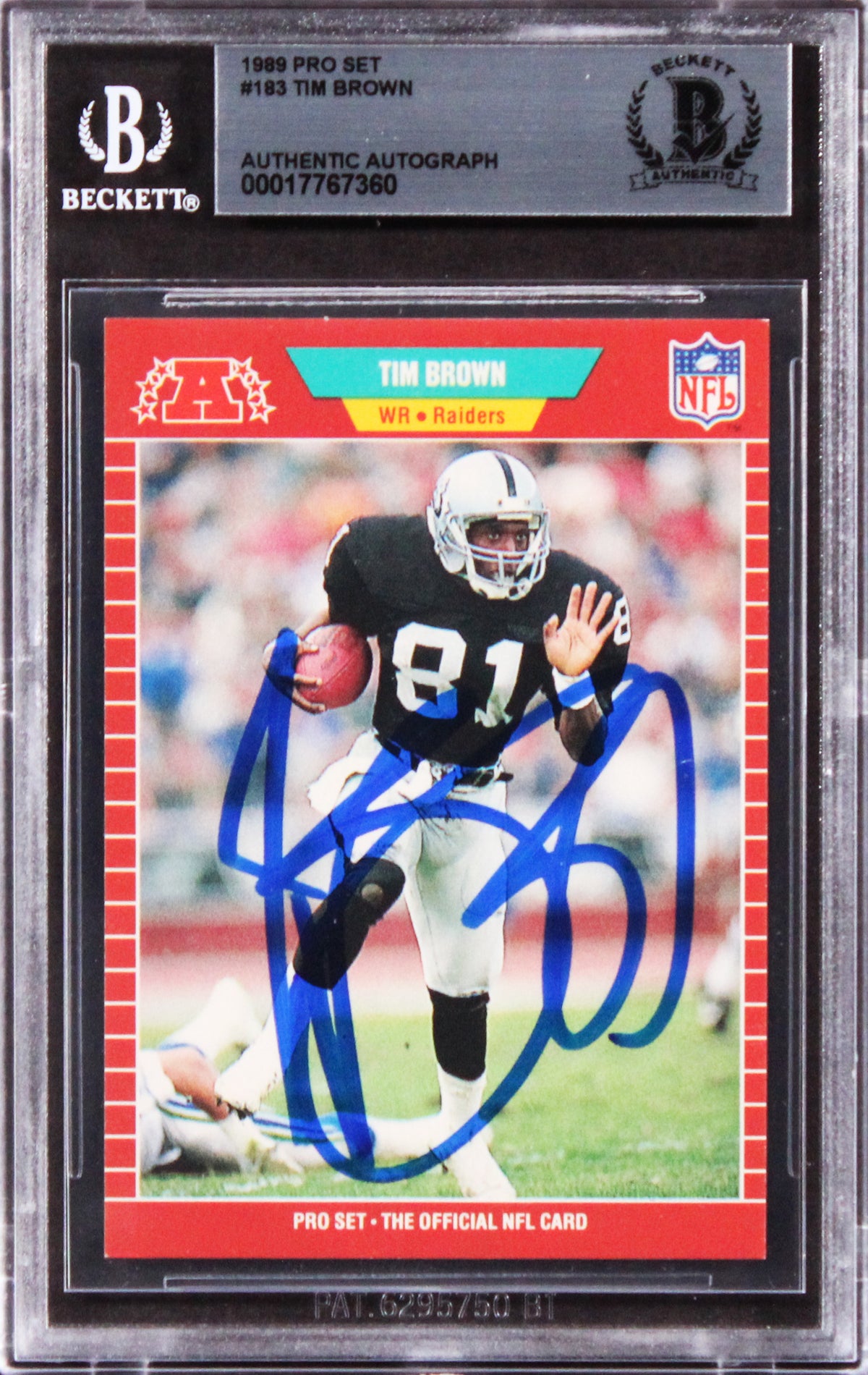 Raiders Tim Brown Authentic Signed 1989 Pro Set #183 Card BAS Slabbed