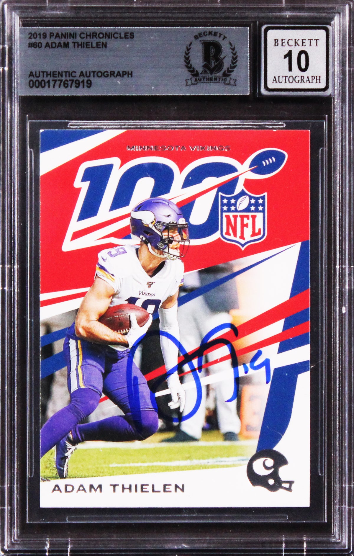 Vikings Adam Thielen Signed 2019 Panini Chronicles #60 Card Auto GM 10! BAS Slab