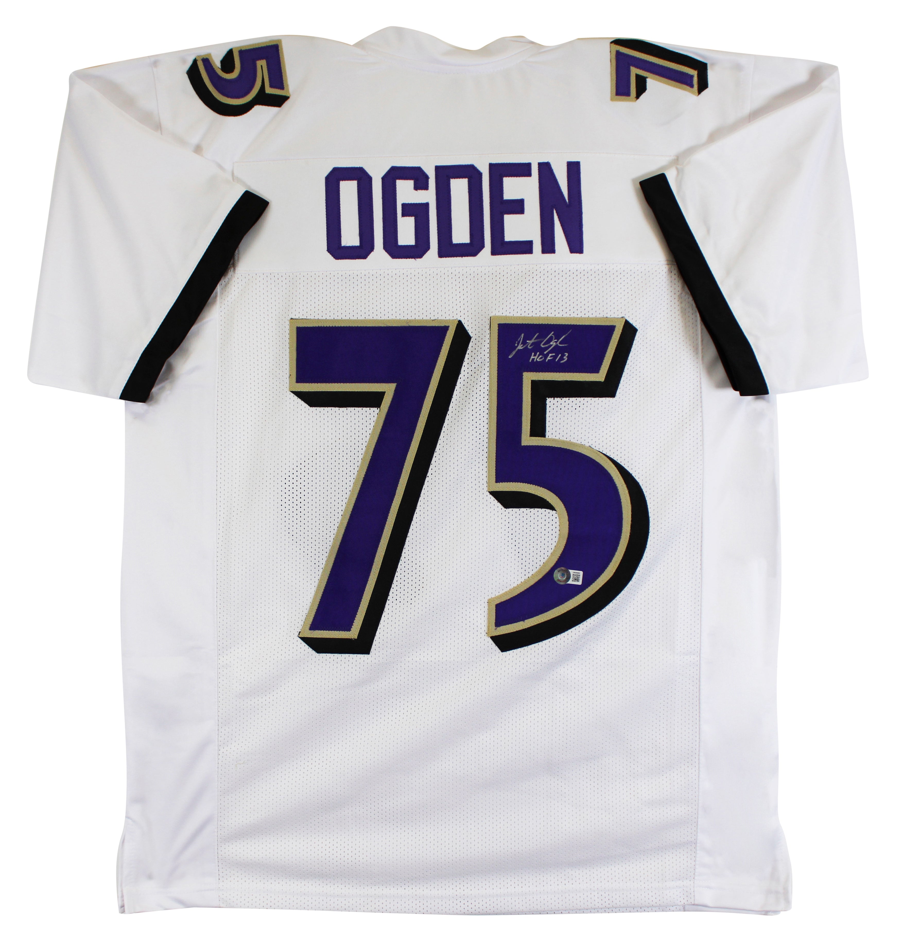 Jonathan Ogden "HOF 13" Authentic Signed White Pro Style Jersey BAS Witnessed 2