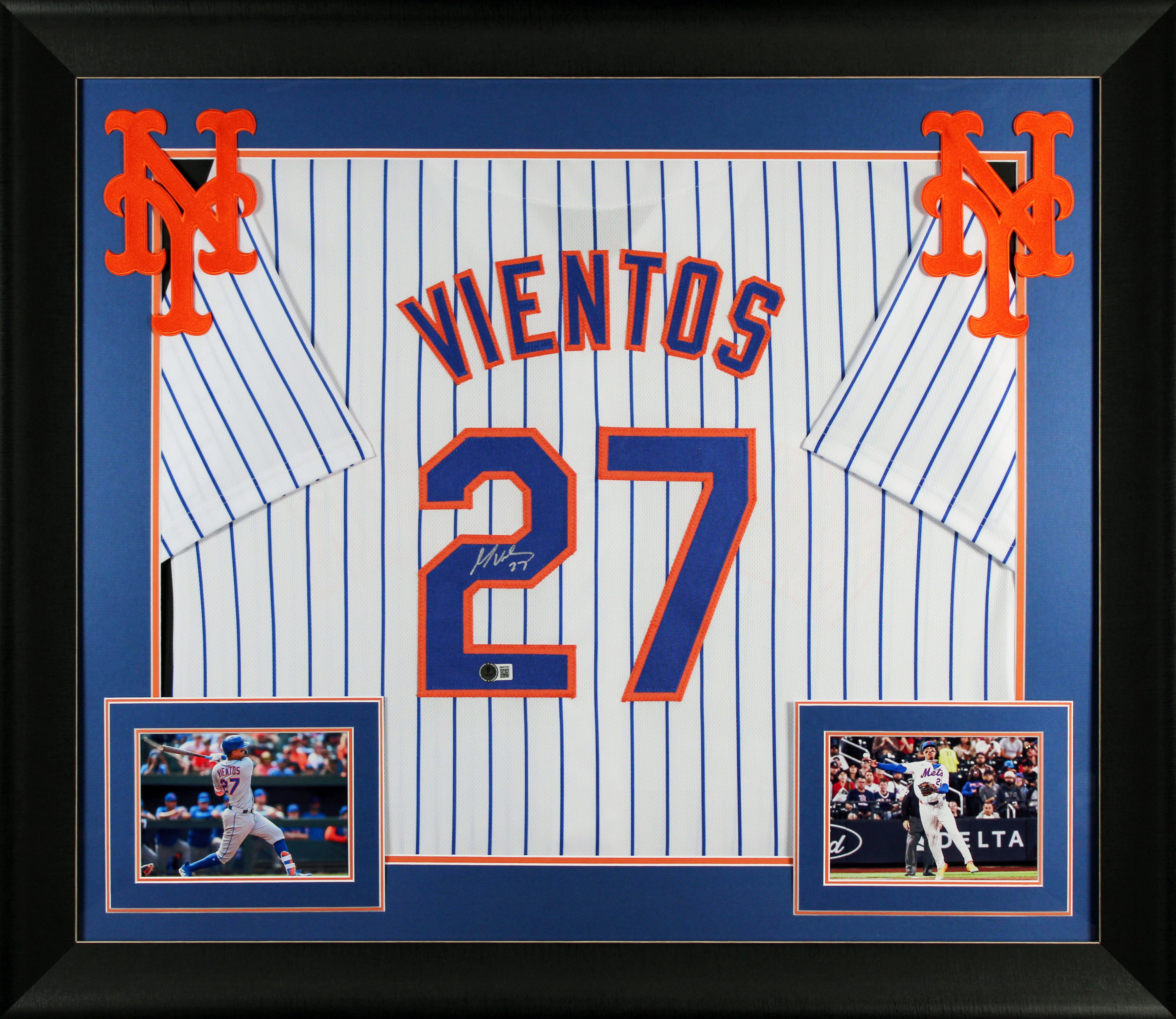 Mark Vientos Authentic Signed White Pinstripe Pro Style Framed Jersey BAS Wit