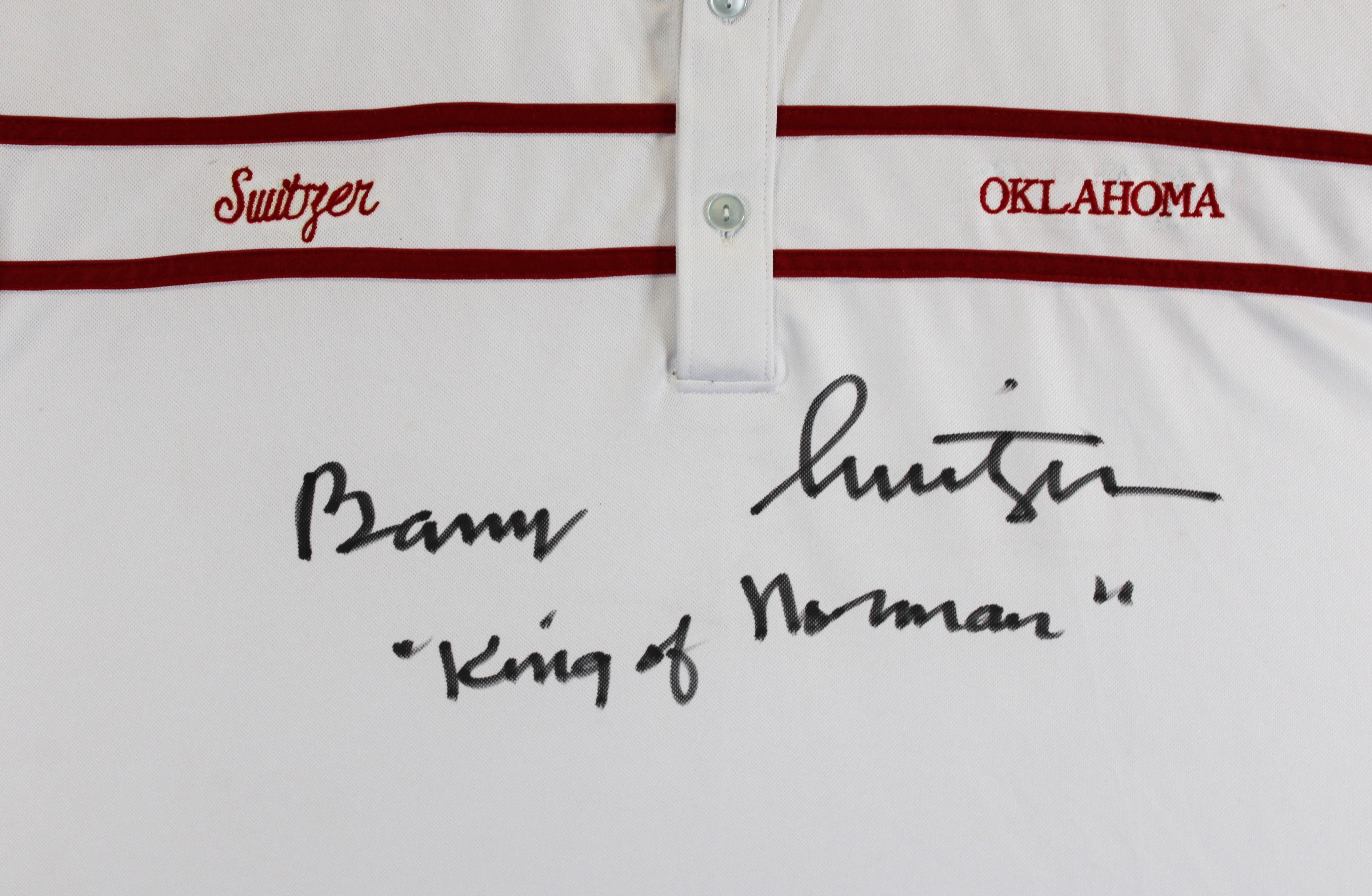Oklahoma Barry Switzer "King of Norman" Signed White Polo Shirt BAS Witnessed