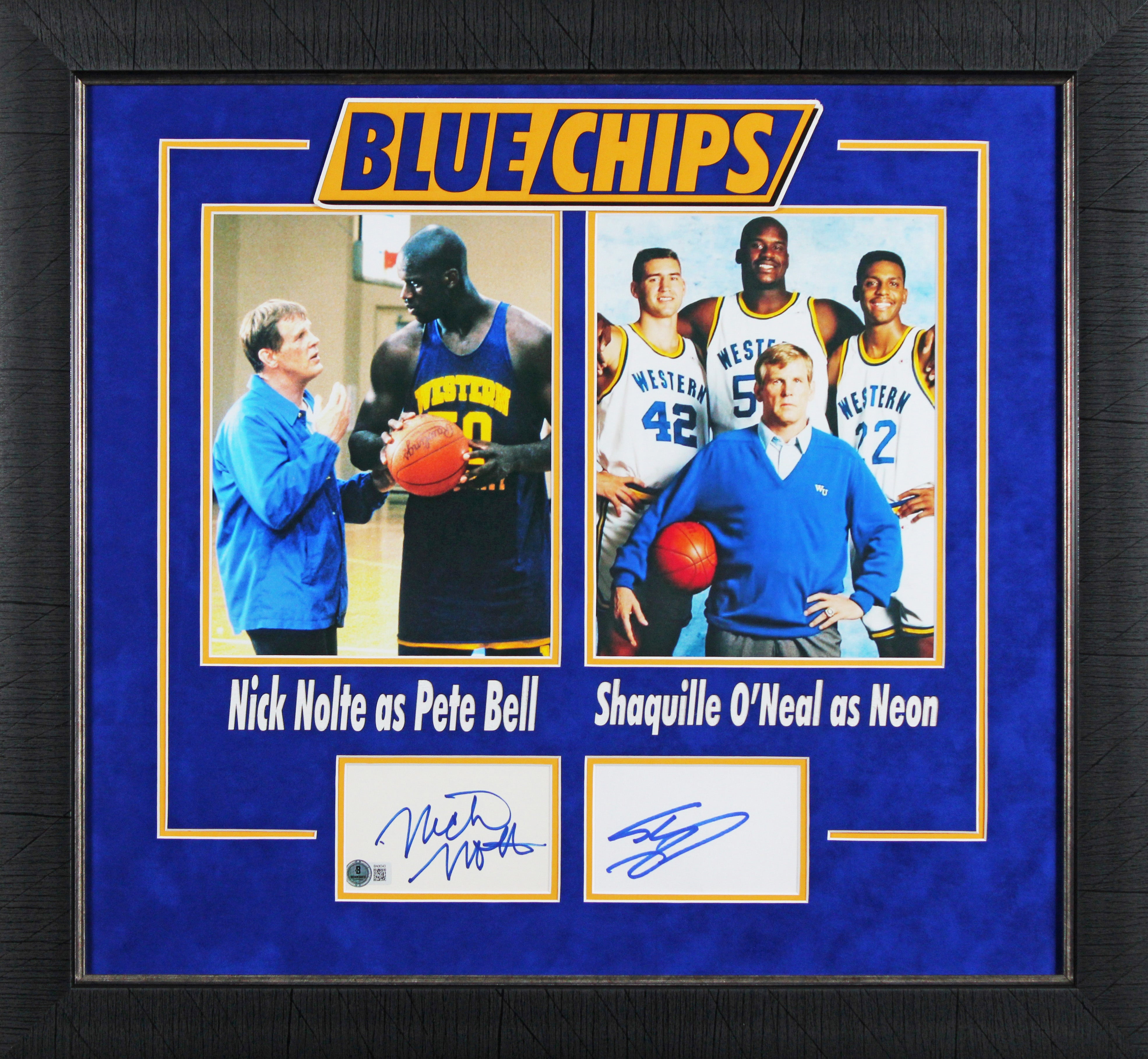 Shaquille O'Neal & Nick Nolte Blue Chips Signed Index Card Framed Display BAS