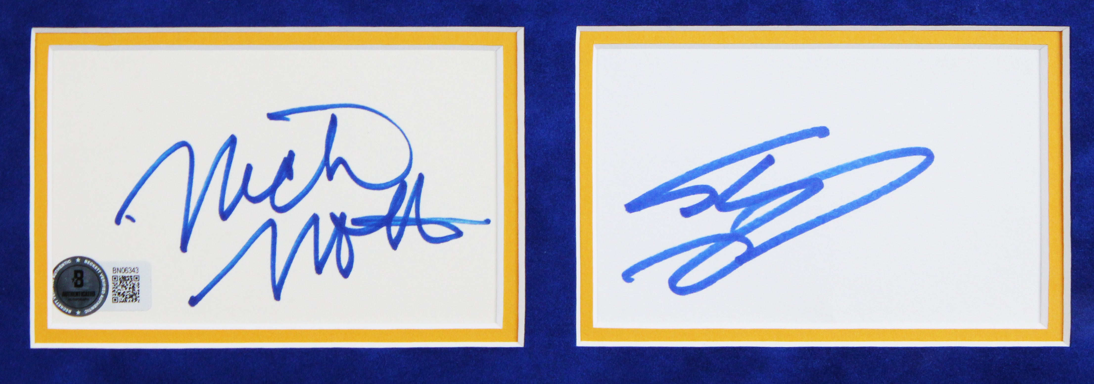 Shaquille O'Neal & Nick Nolte Blue Chips Signed Index Card Framed Display BAS