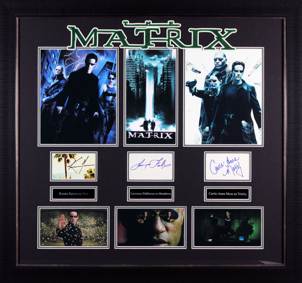 The Matrix (3) Reeves, Fishburne & Moss Signed Framed Display BAS #AD04982