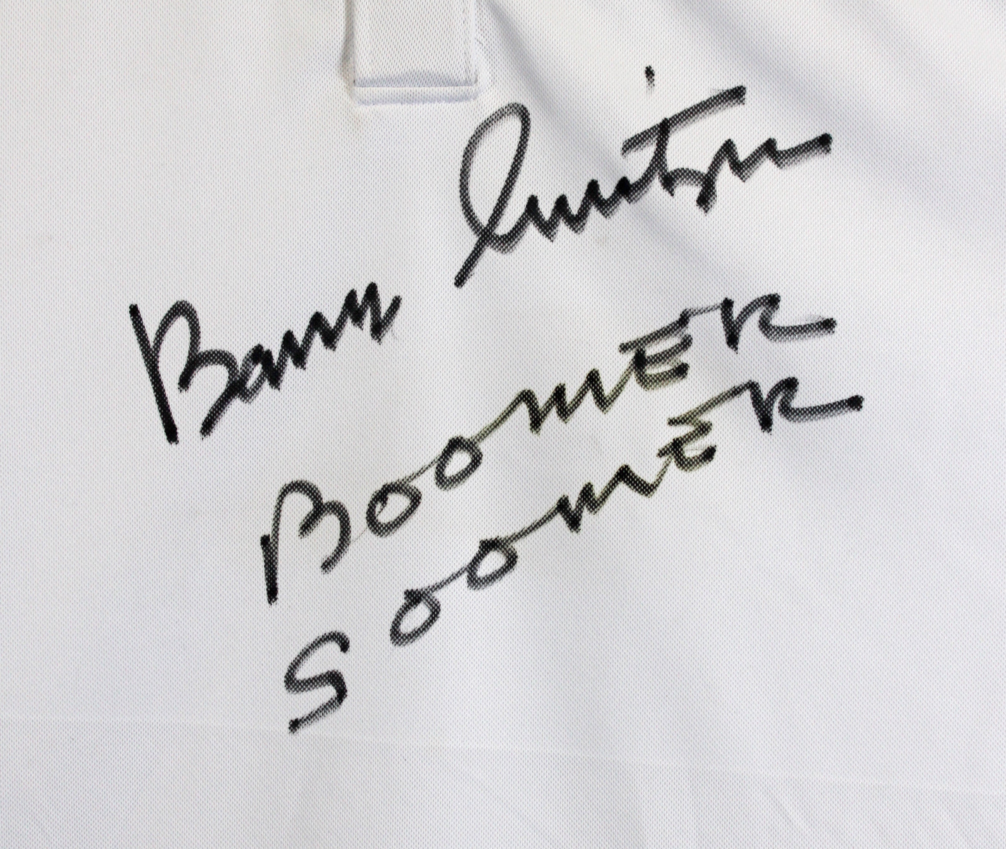 Oklahoma Barry Switzer "Boomer Sooner" Signed White Polo Shirt BAS Witnessed