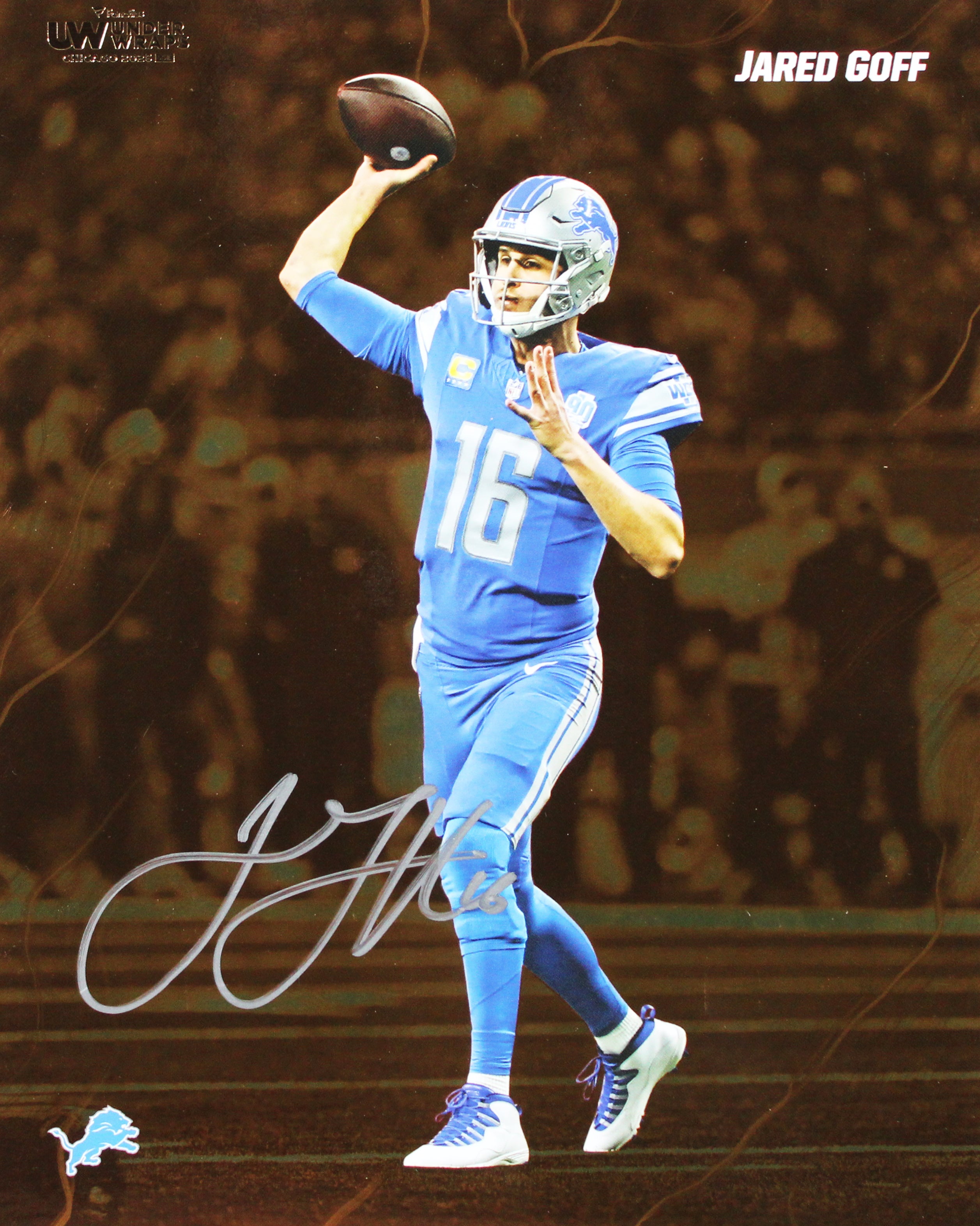 Lions Jared Goff Signed 8x10 2024 Emanate Under Wraps Orange 1st Ed. Photo FAN