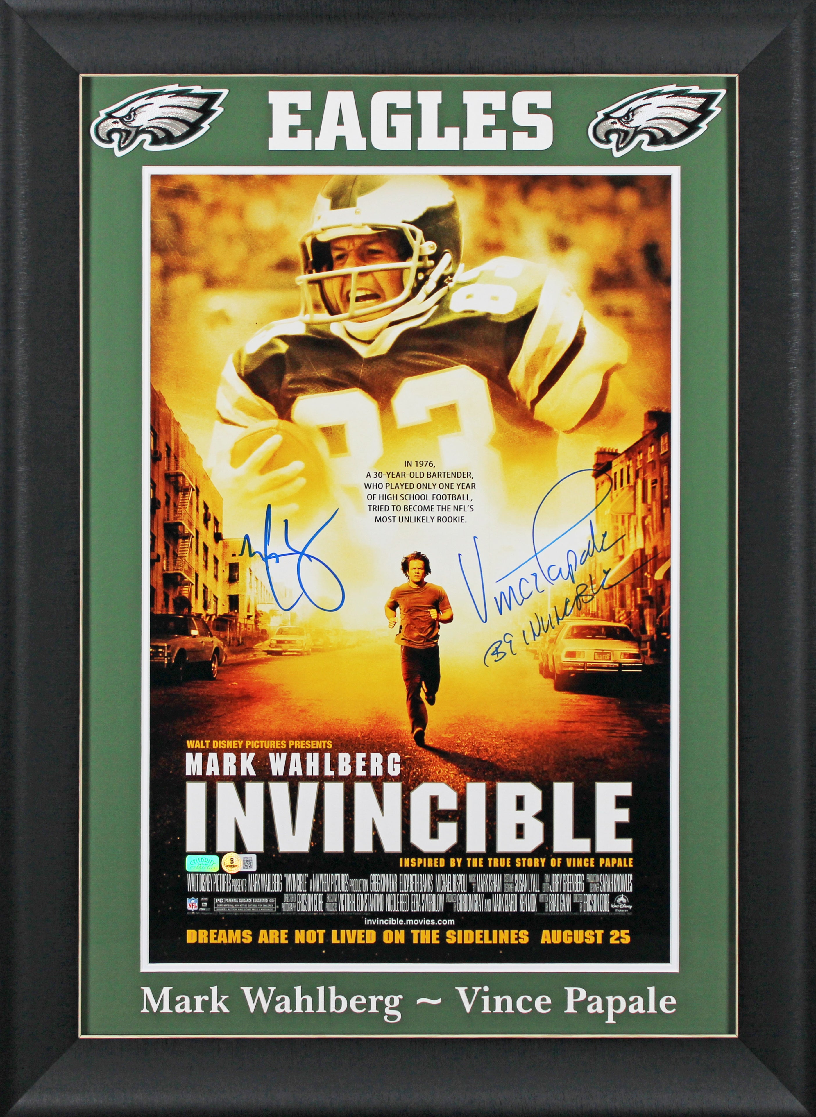 Mark Wahlberg & Vince Papale Invincible Signed 16x24 Framed Poster BAS #BP56174