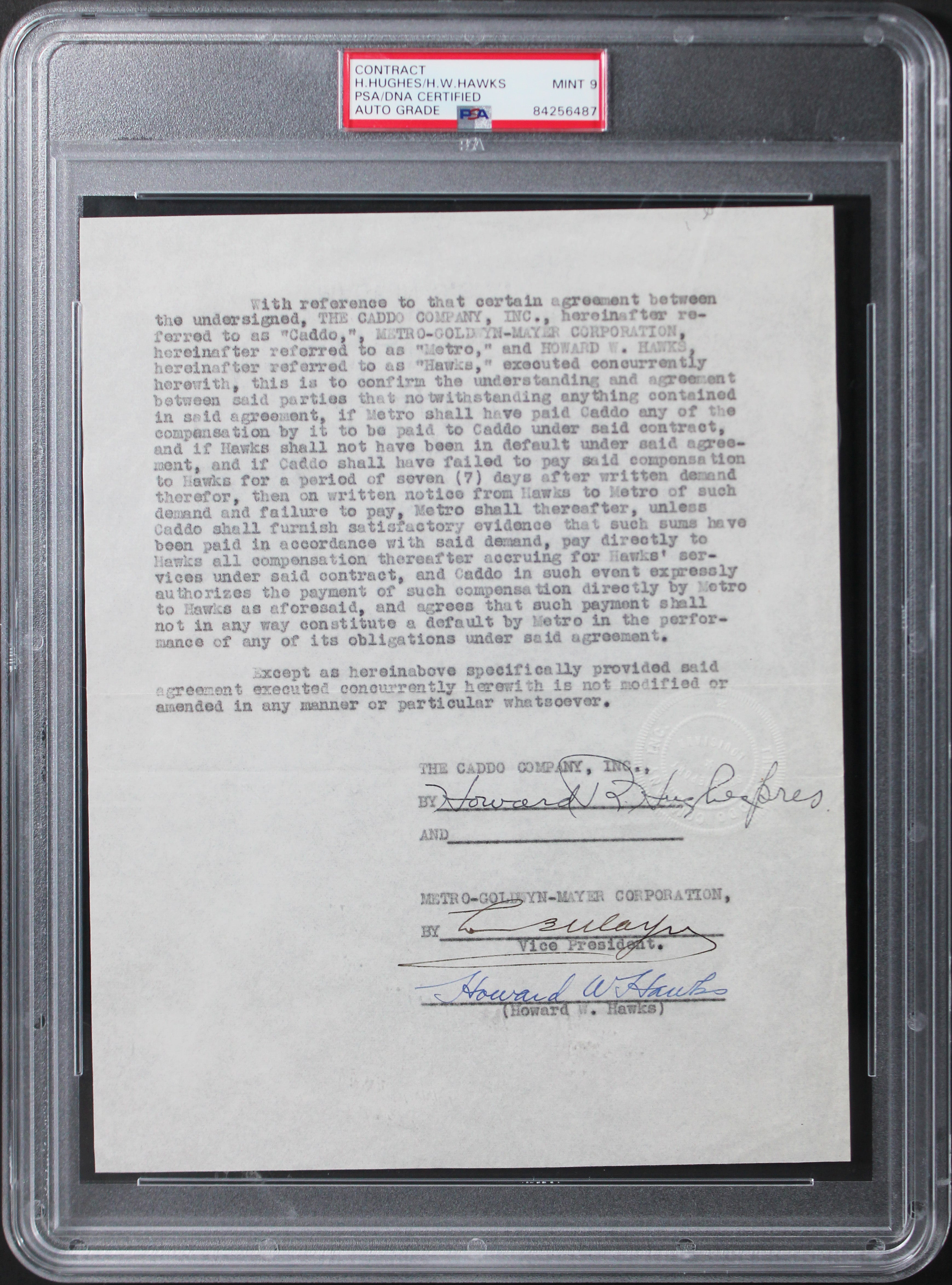 Howard Hughes Authentic Signed 8.5x11 Contract Document Auto 9! PSA/DNA Slabbed